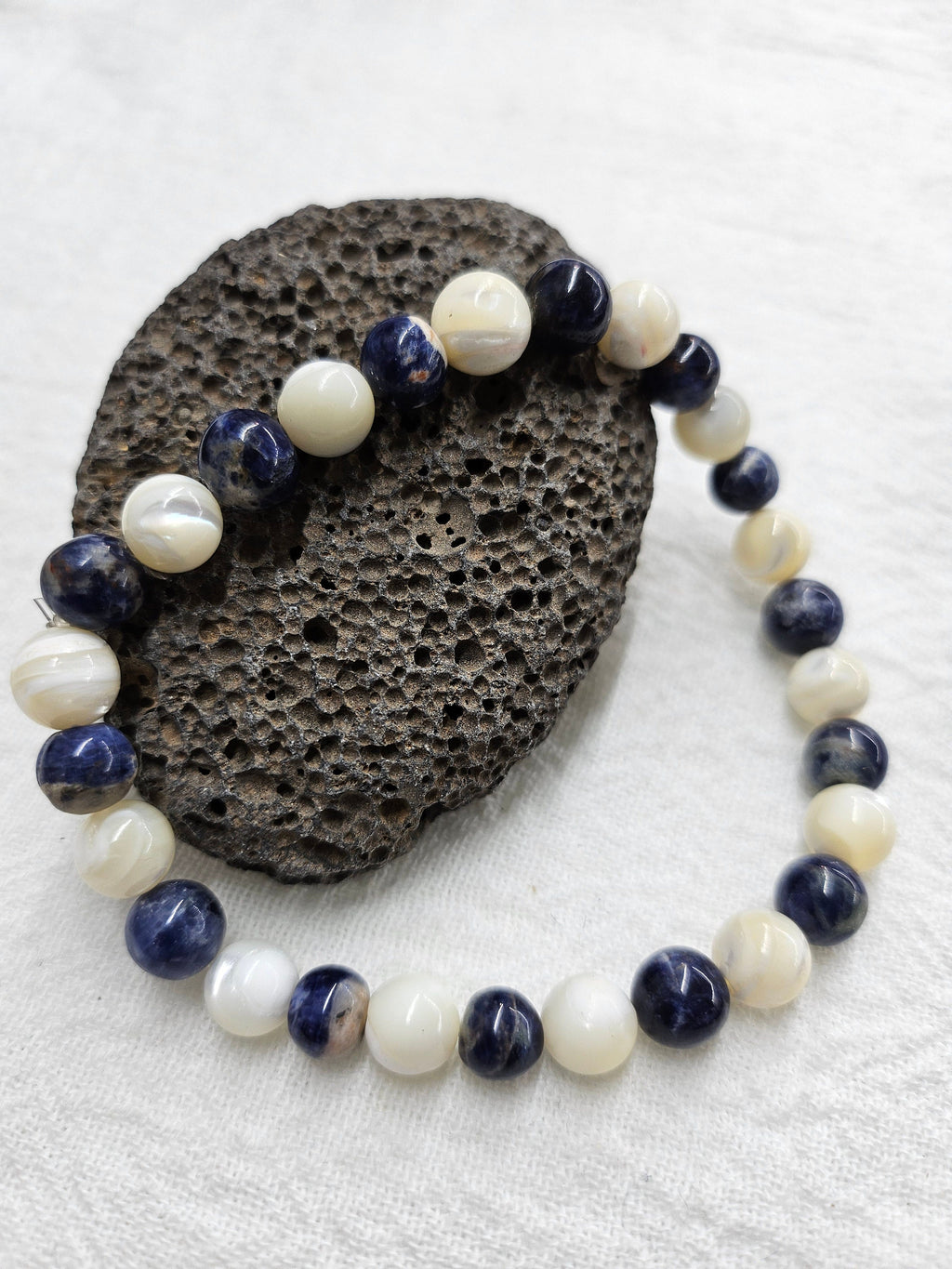 Natural Shell  Hematite Stone Stretch Bracelet for Unique Wrist Style Comfortable Fit and Fashionable Accessory - One-of-a-Kind Arm Candy