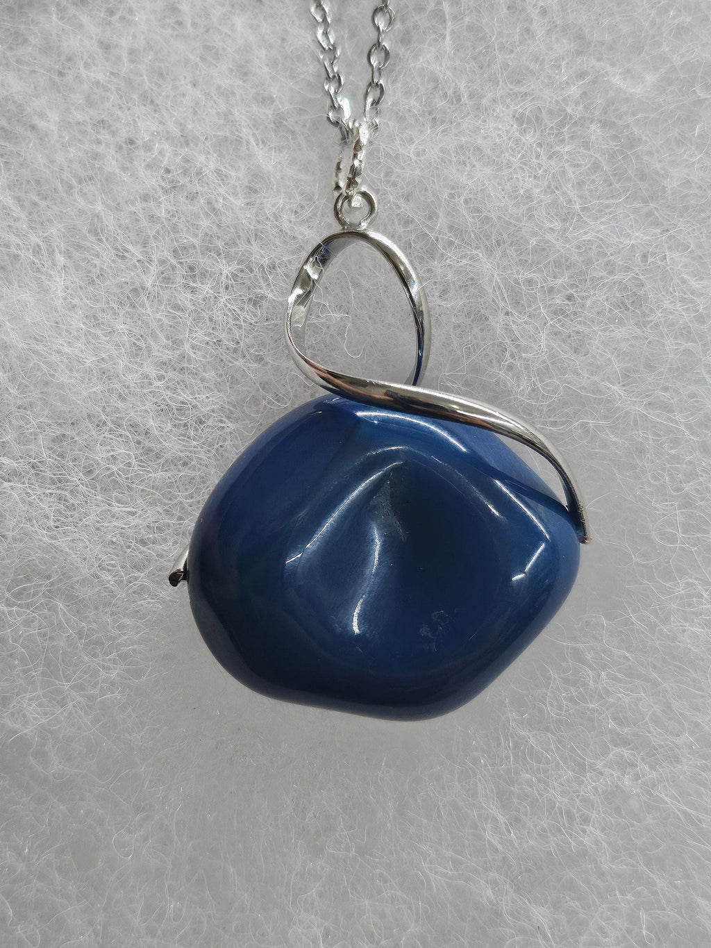 Handcrafted Blue Agate  Stainless Steel Pendant Necklace - Unique Rustic Boho Jewelry Gift for Her with FREE Shipping - One-of-a-Kind Design