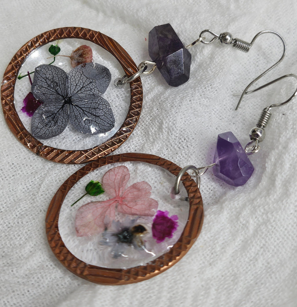 Dried Flower  Amethyst Earrings with Comfortable Stainless Steel Hooks for Unique Style and Whimsy
