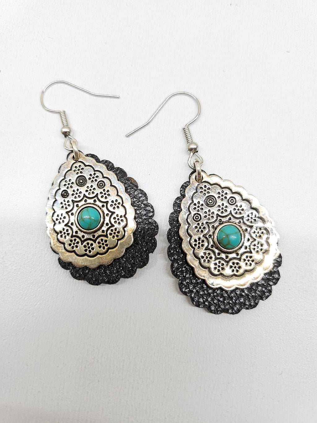Genuine Turquoise  Leather Earrings with Stainless Steel Hooks for Good Fortune and Everyday Style