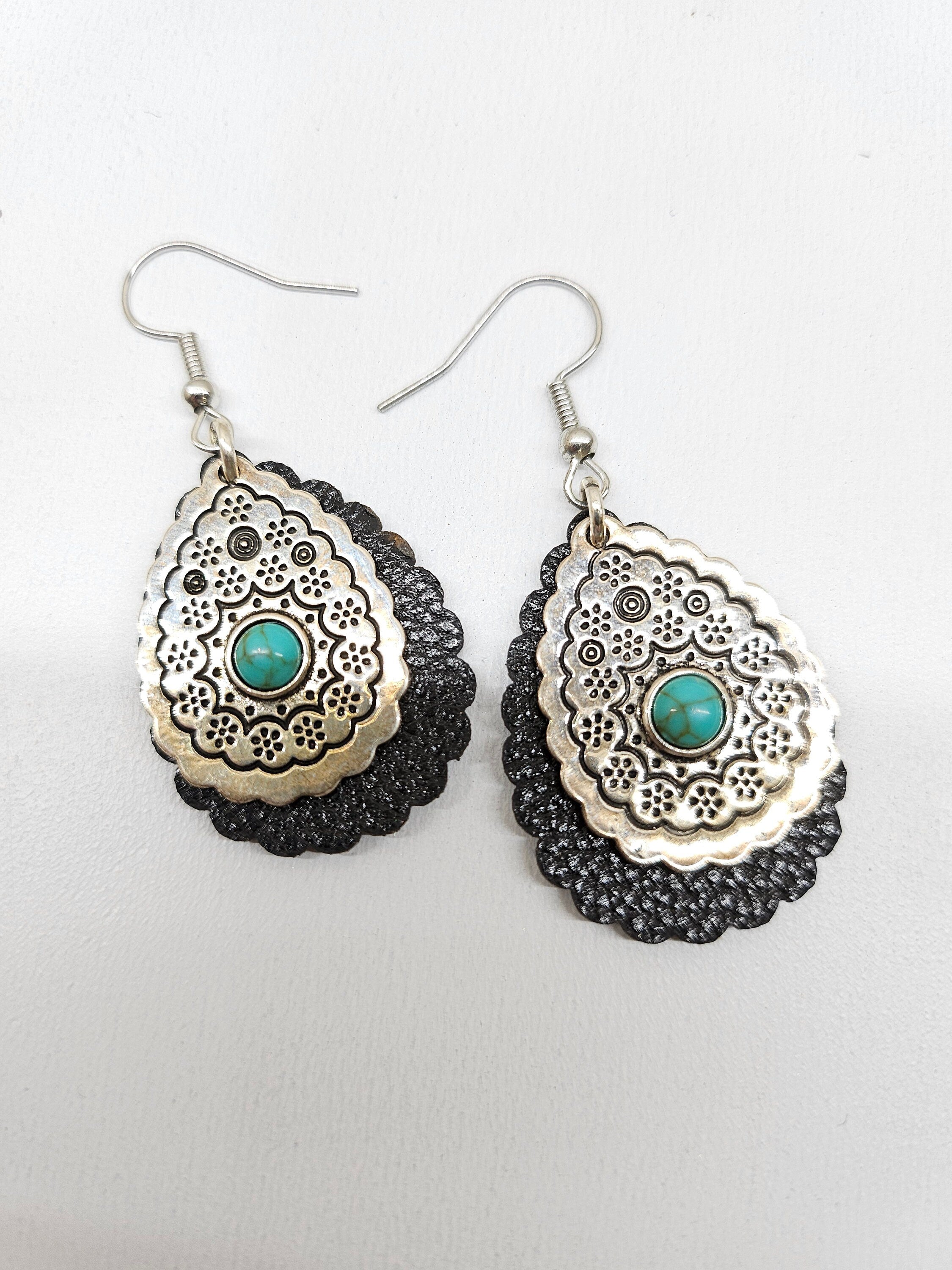 Genuine Turquoise  Leather Earrings with Stainless Steel Hooks for Good Fortune and Everyday Style