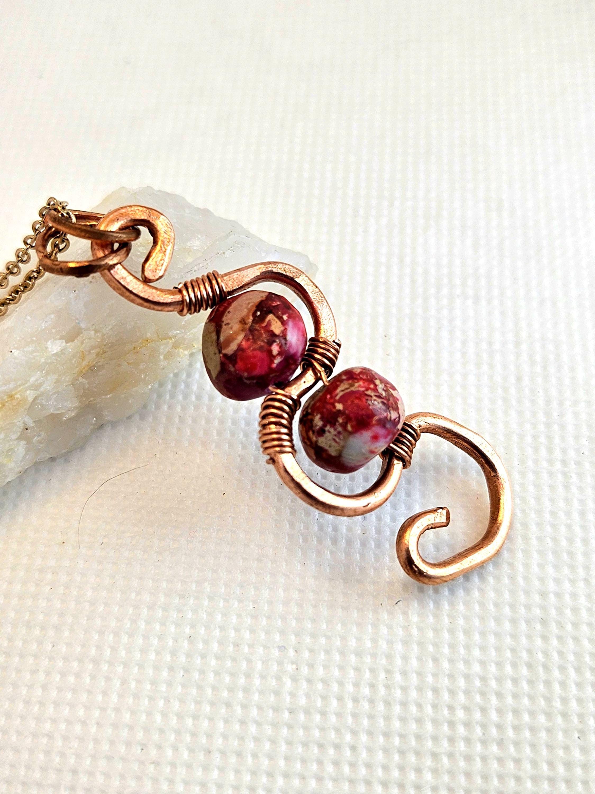 Hand Textured Copper  Stone Pendant - Rustic Boho Handmade Jewelry Gift for Her - Unique Artisan Necklace with FREE SHIPPING