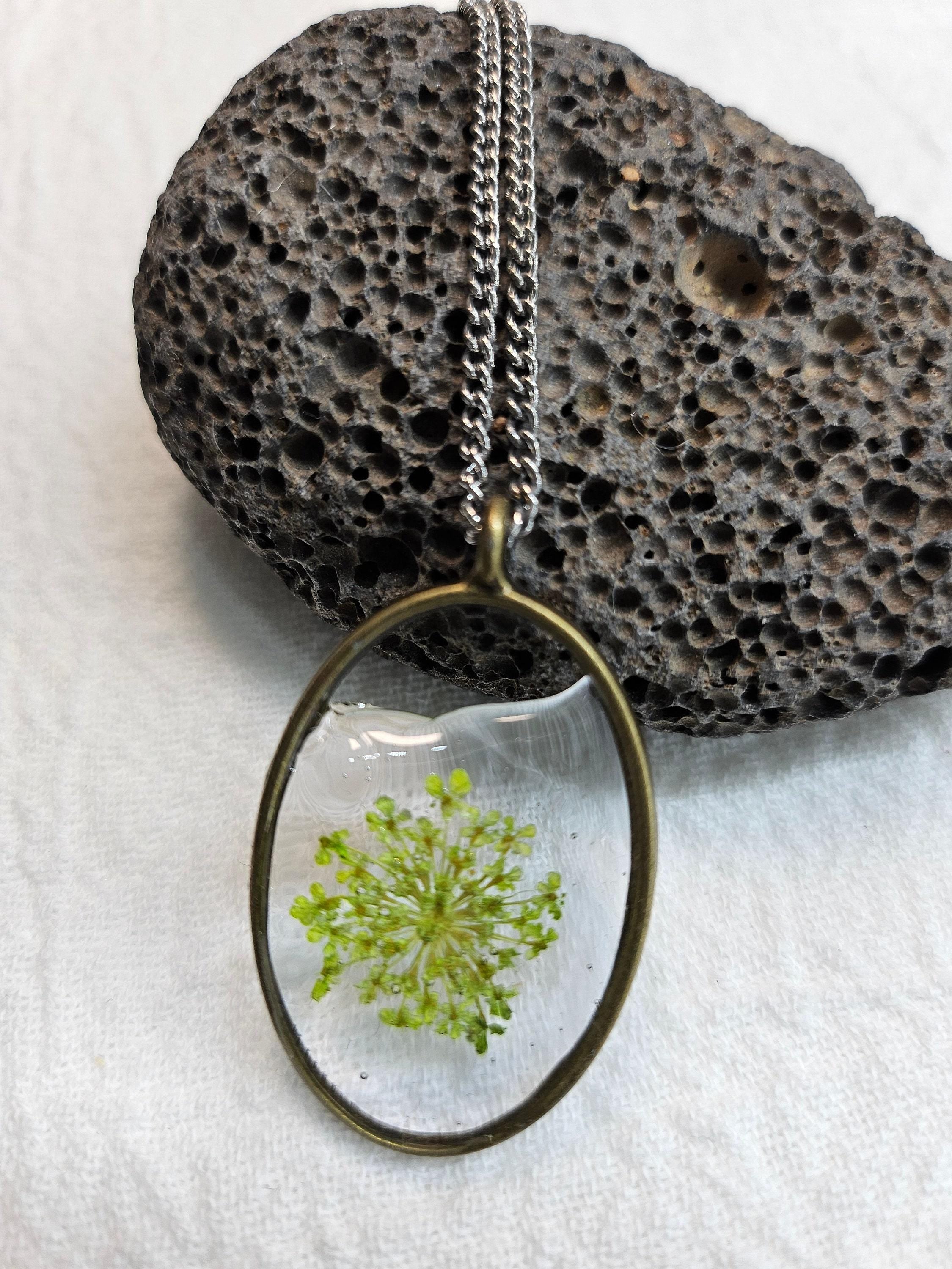 Dried Flower Pendant Necklace - Rustic Boho Handmade Jewelry Gift for Her - Unique Stainless Steel Accessory with FREE Shipping -