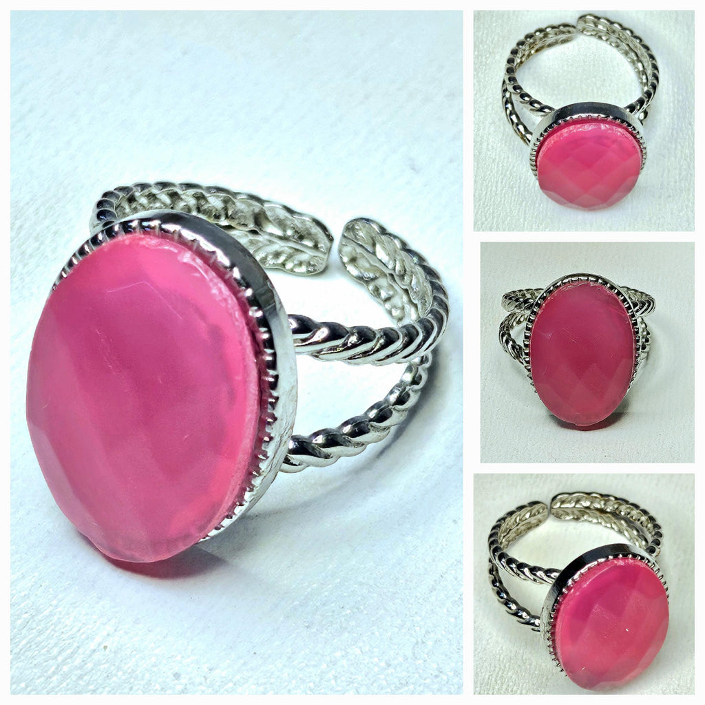 Pink Chalcedony Stainless Steel Ring - Generosity Stone for Heart Chakra Healing  Positive Energy Kindness Magnet