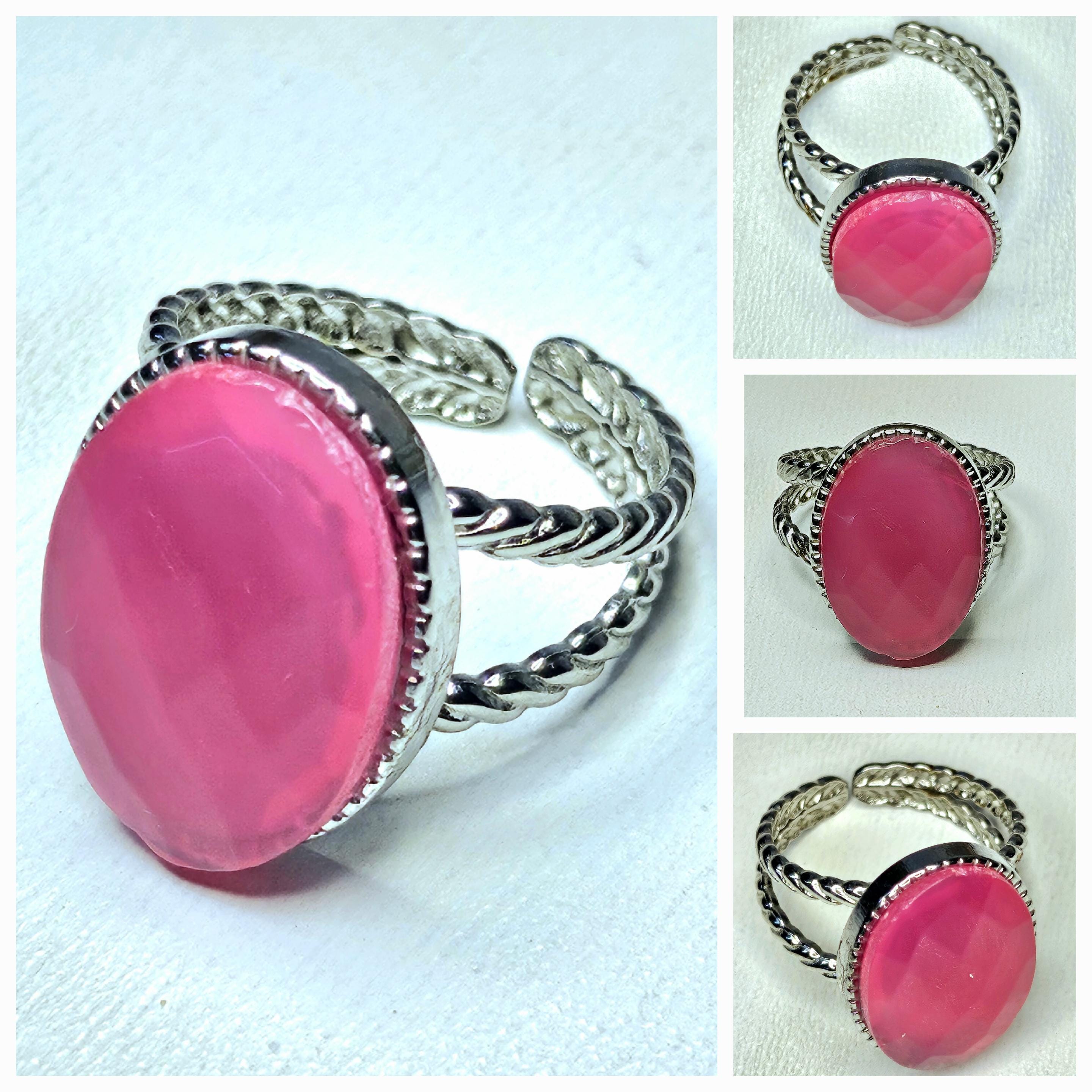 Pink Chalcedony Stainless Steel Ring - Generosity Stone for Heart Chakra Healing  Positive Energy Kindness Magnet