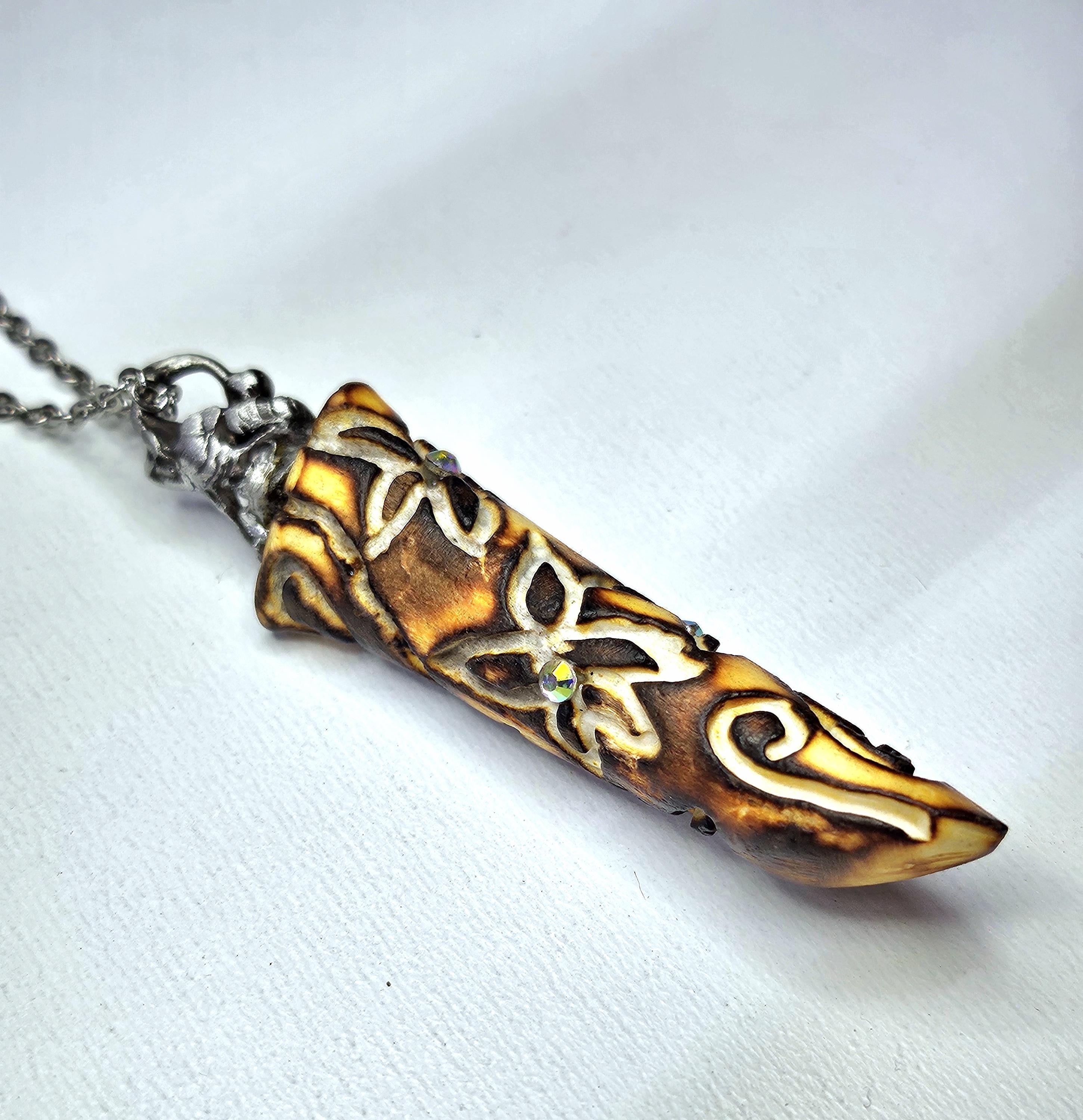 Handcarved Natural Deer Antler Point Pendant  Rustic Boho Handmade Jewelry Gift for Her  Free Shipping  Unique Nature-Inspired Design
