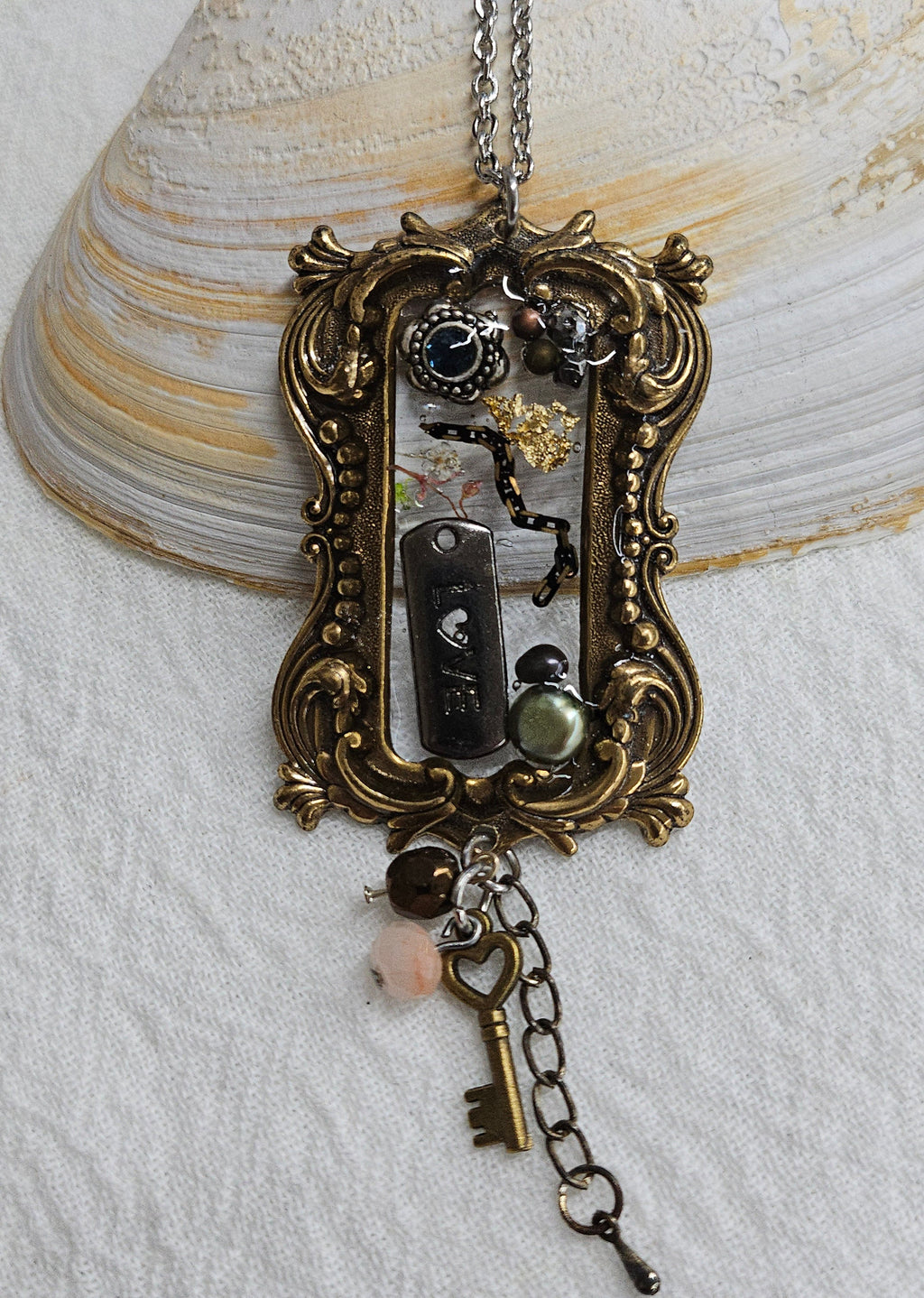 Multi-Media Framed Pendant Necklace with Whimsical Charms for Playful Style  Personality Expression
