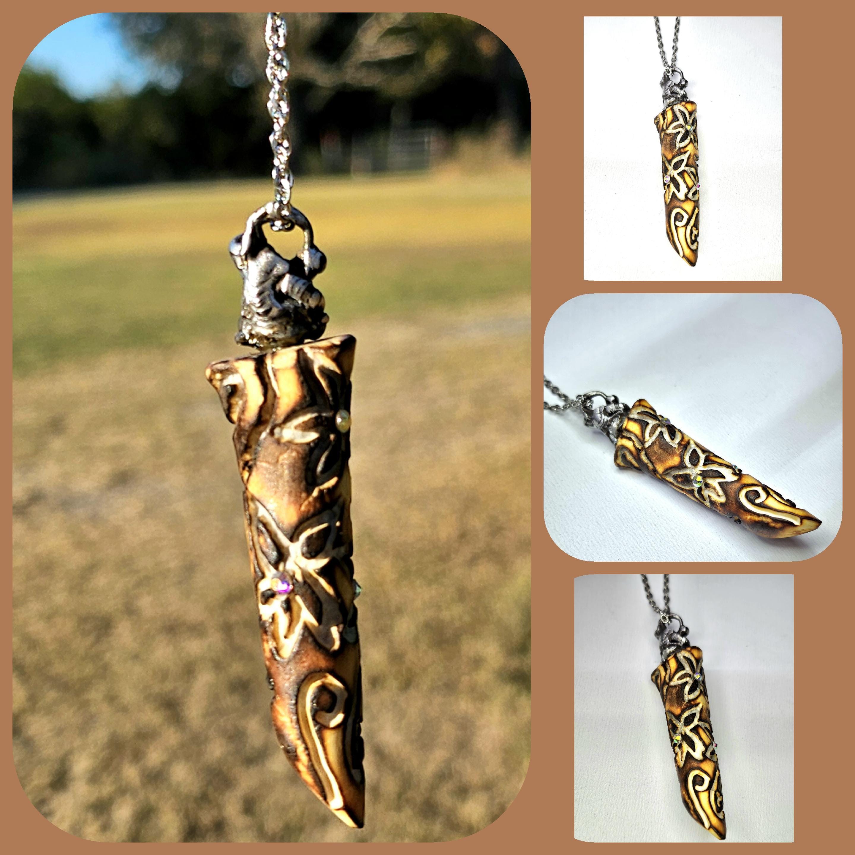 Handcarved Natural Deer Antler Point Pendant  Rustic Boho Handmade Jewelry Gift for Her  Free Shipping  Unique Nature-Inspired Design