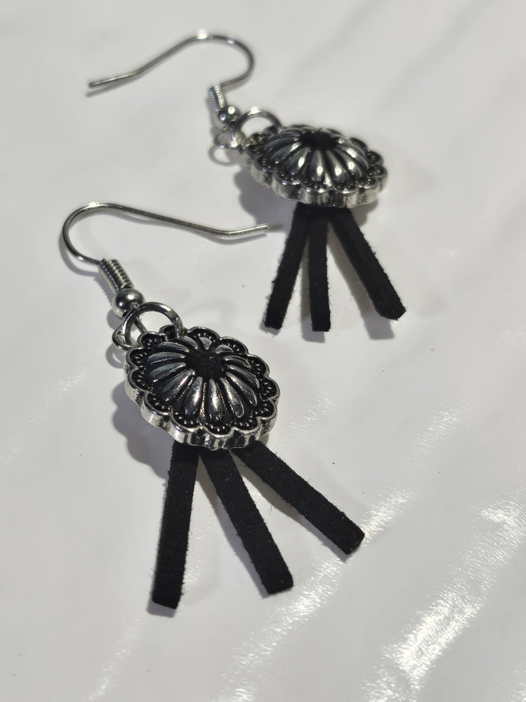 1-Inch Black Leather Concho Earrings with Stainless Steel Hooks for Trendy Style  All-Day Comfort