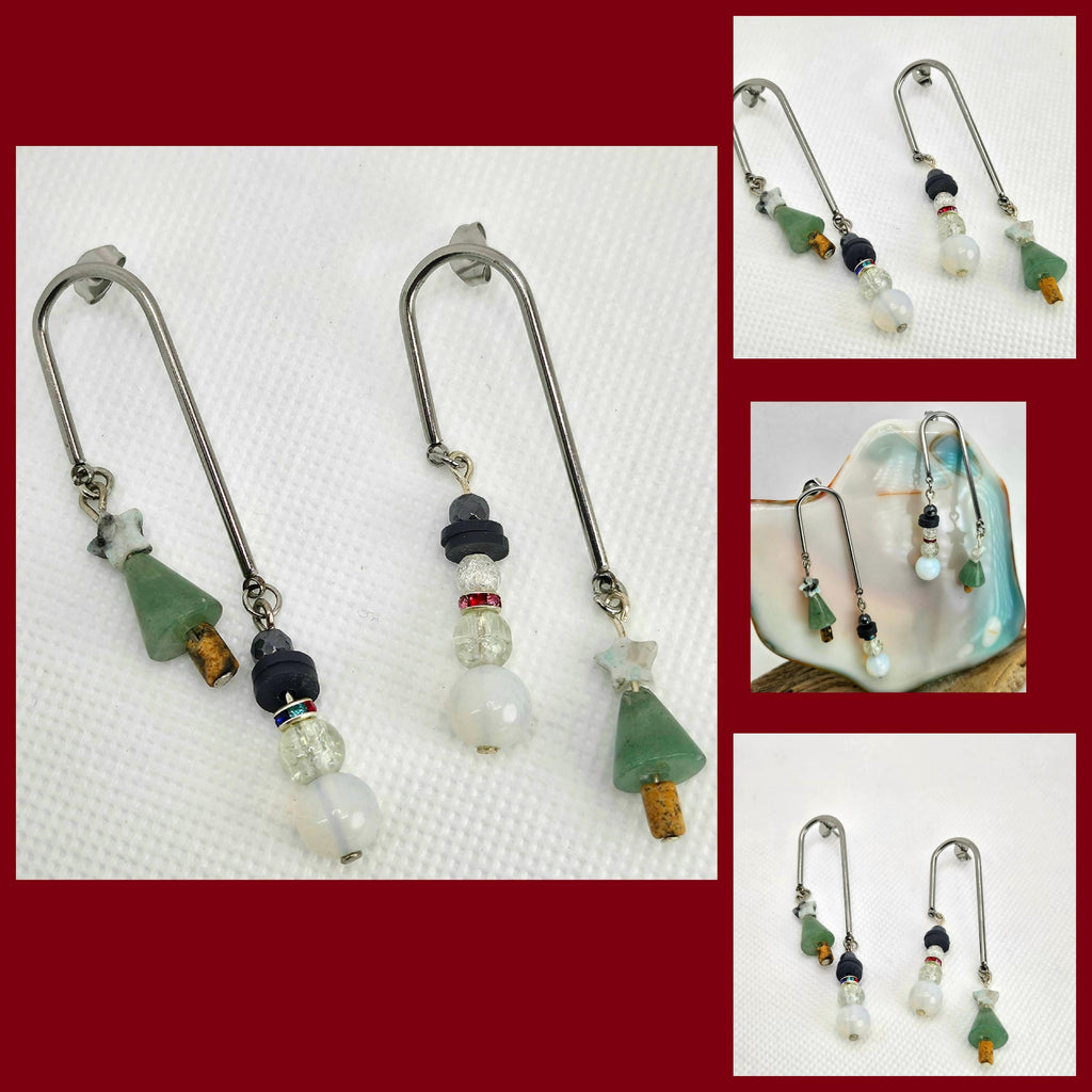 Green Aventurine & Mother of Pearl Christmas Earrings Rustic Boho Handmade Jewelry Gift for Her Free Shipping | Rustic Boho Jewelry #370