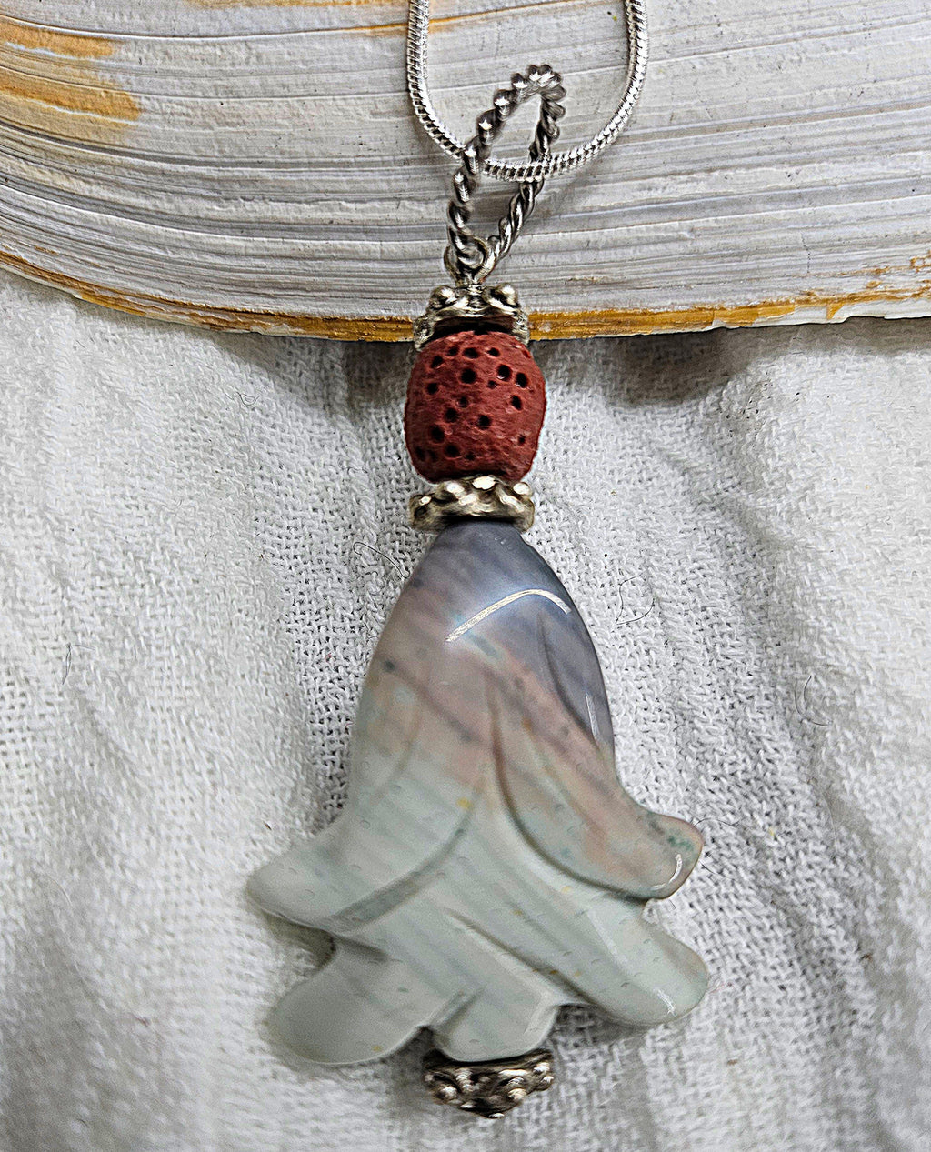 Ocean Jasper  Lava Stone Pendant Necklace on 16 Stainless Steel Chain - Beachy Earthy Jewelry for Everyday Wear Perfect Gift for Nature