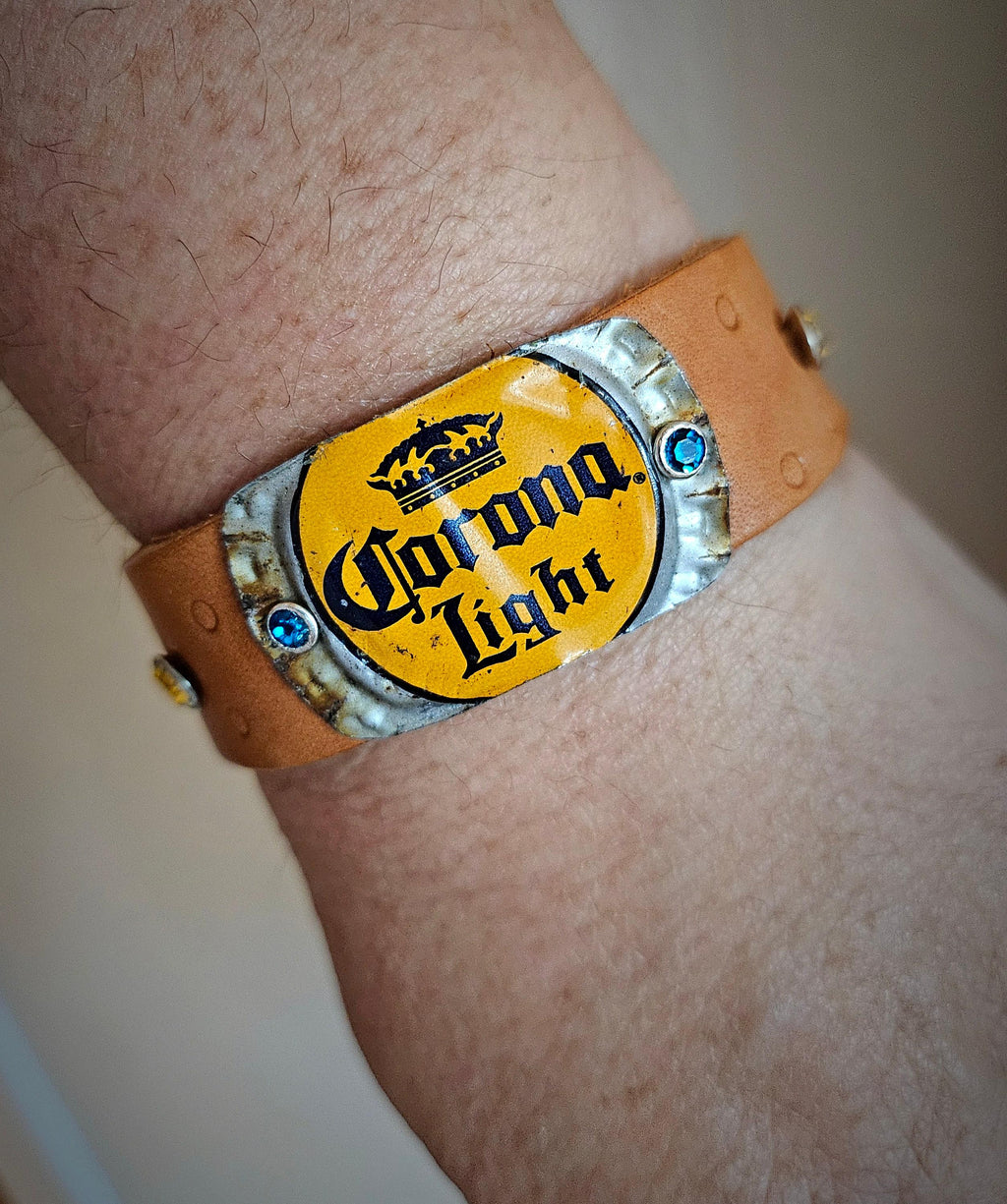 Beer Top Leather Cuff Bracelet - Rustic Boho Handmade Accessory - Unique Jewelry Gift for Her - Free Shipping  Statement Piece 387