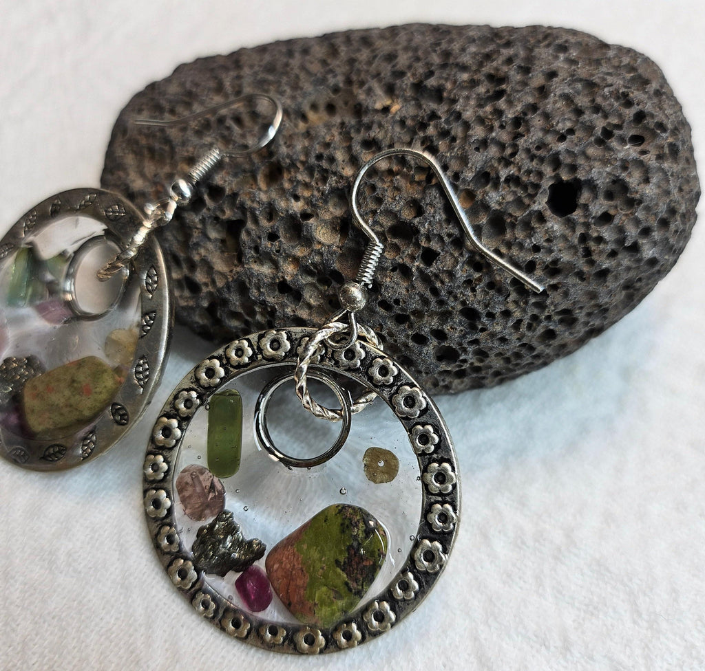 Mixed Stone Drop Earrings - Rustic Boho Handmade Jewelry Gift for Her - Unique Statement Accessory with FREE Shipping  Rustic Boho