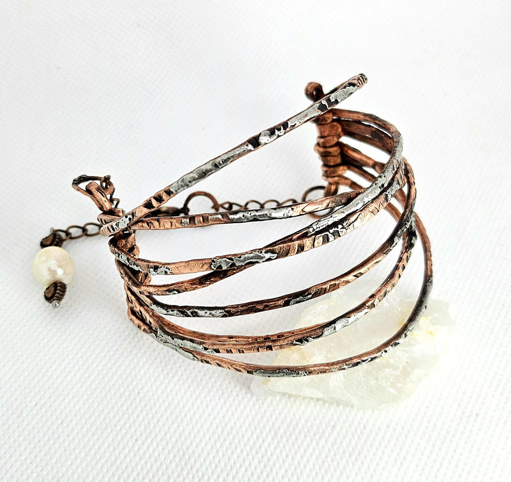 Hand Textured Copper Wire Bracelet with Silver Solder Accent  Rustic Charm Jewelry for Stylish Wrist Hugs  Unique Artisan Accessory