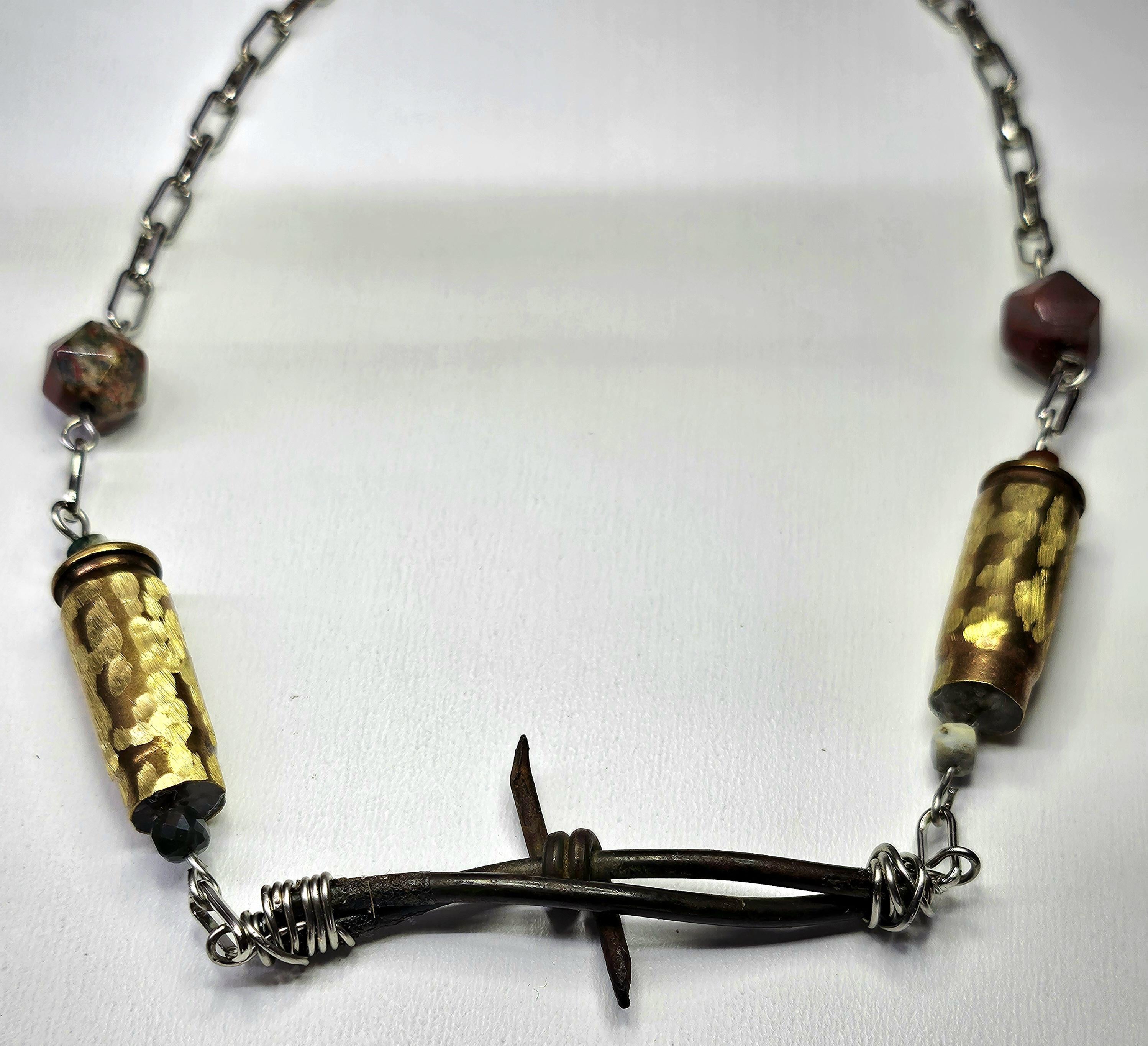 Barbed Wire  40mm Bullet Brass Pendant - Rustic Boho Handmade Jewelry Gift for Her - Unique Conversation Starter - Free Shipping