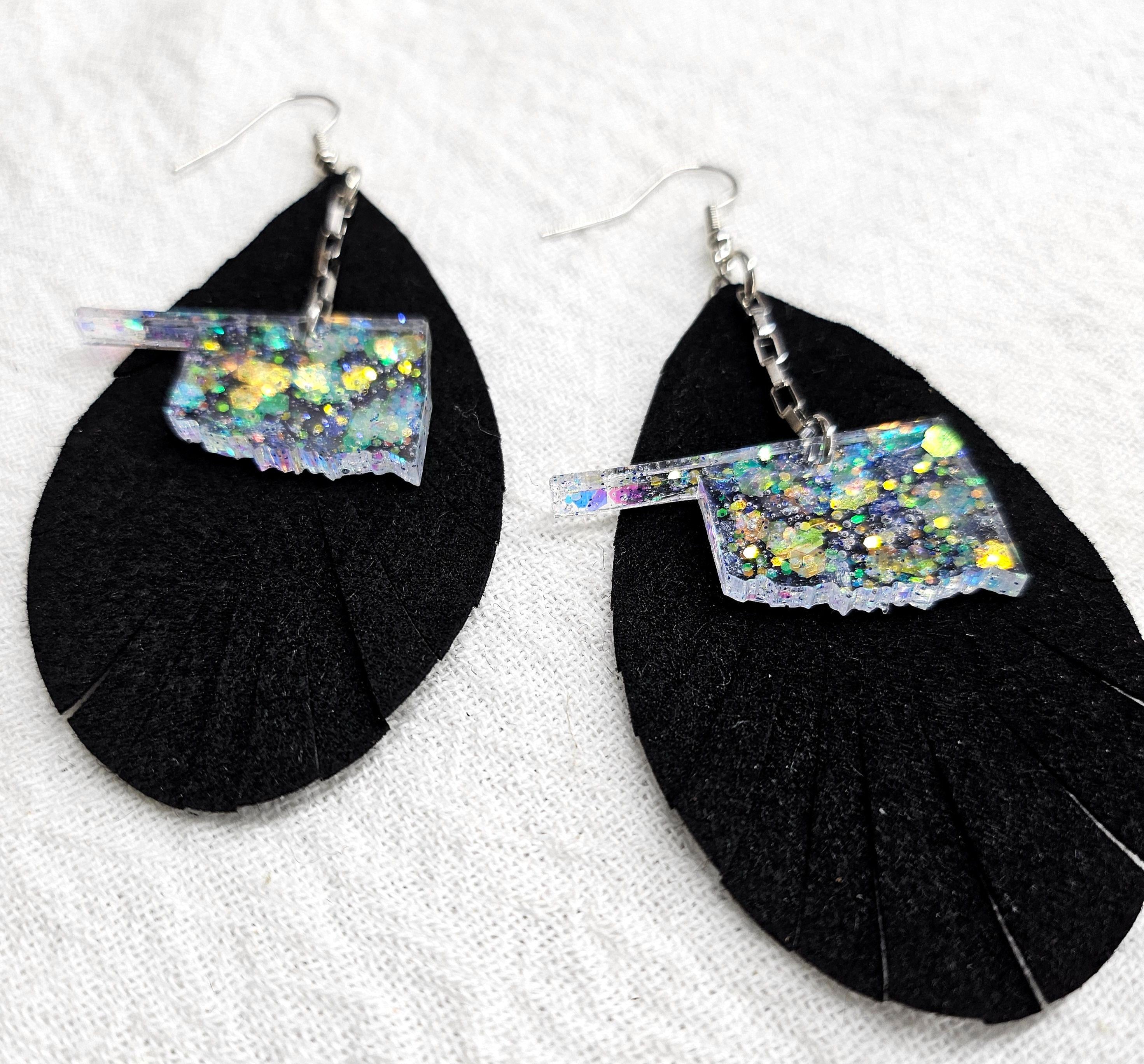 Oklahoma  Fringe Leather Earrings  Handmade Rustic Boho Jewelry Gift for Her  FREE Shipping Unique Statement Accessories