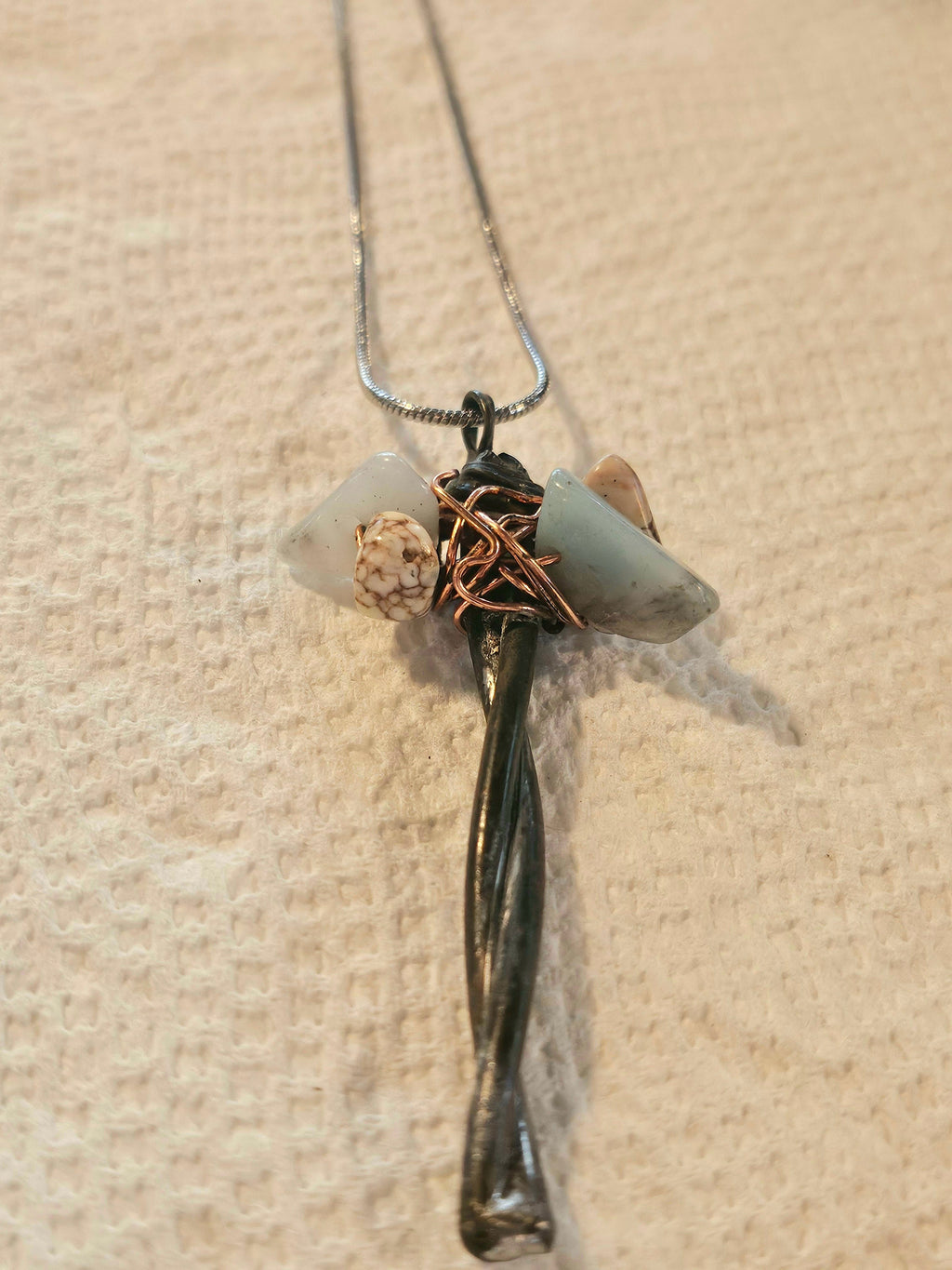 Barbed Wire  Larimar Pendant Necklace for Emotional Well-Being on Stainless Steel Chain  Tough Yet Tranquil Jewelry