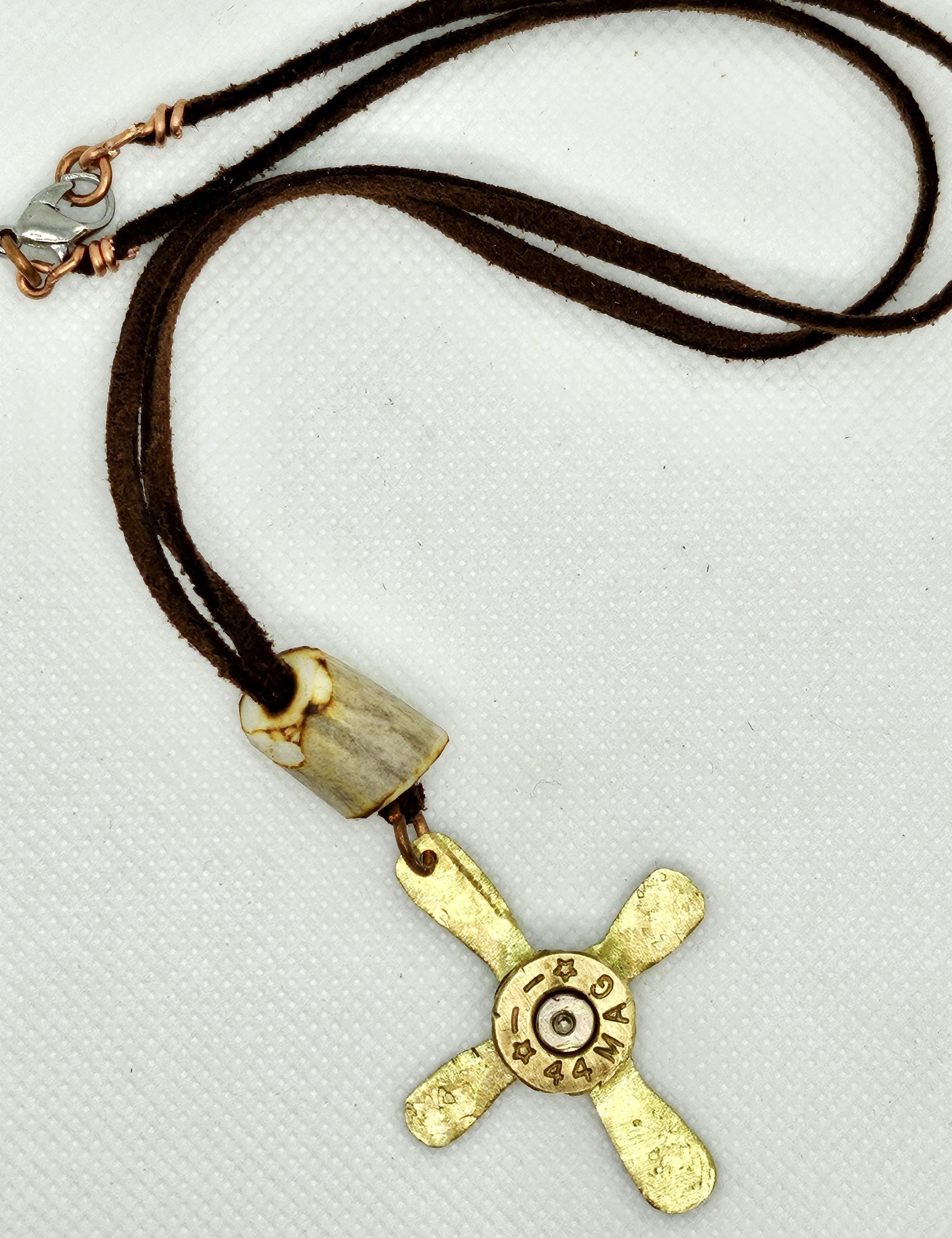 Natural Deer Antler Bead  44 Magnum Necklace - Rustic Boho Handmade Jewelry Gift for Her with Free Shipping - Unique Statement Piece