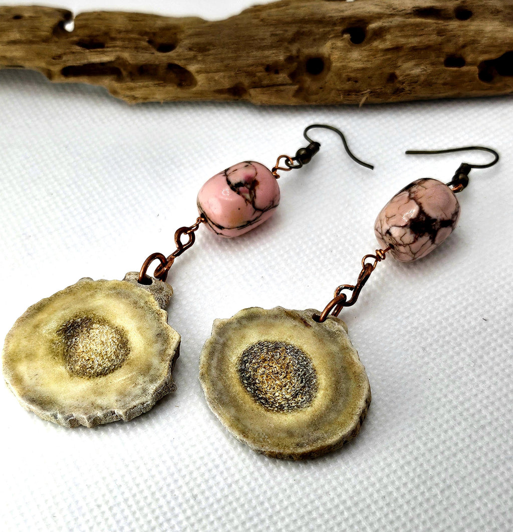 Pink Rhodonite  Ethically Sourced Deer Antler Earrings for Nature Lovers Stylish Gemstone Jewelry