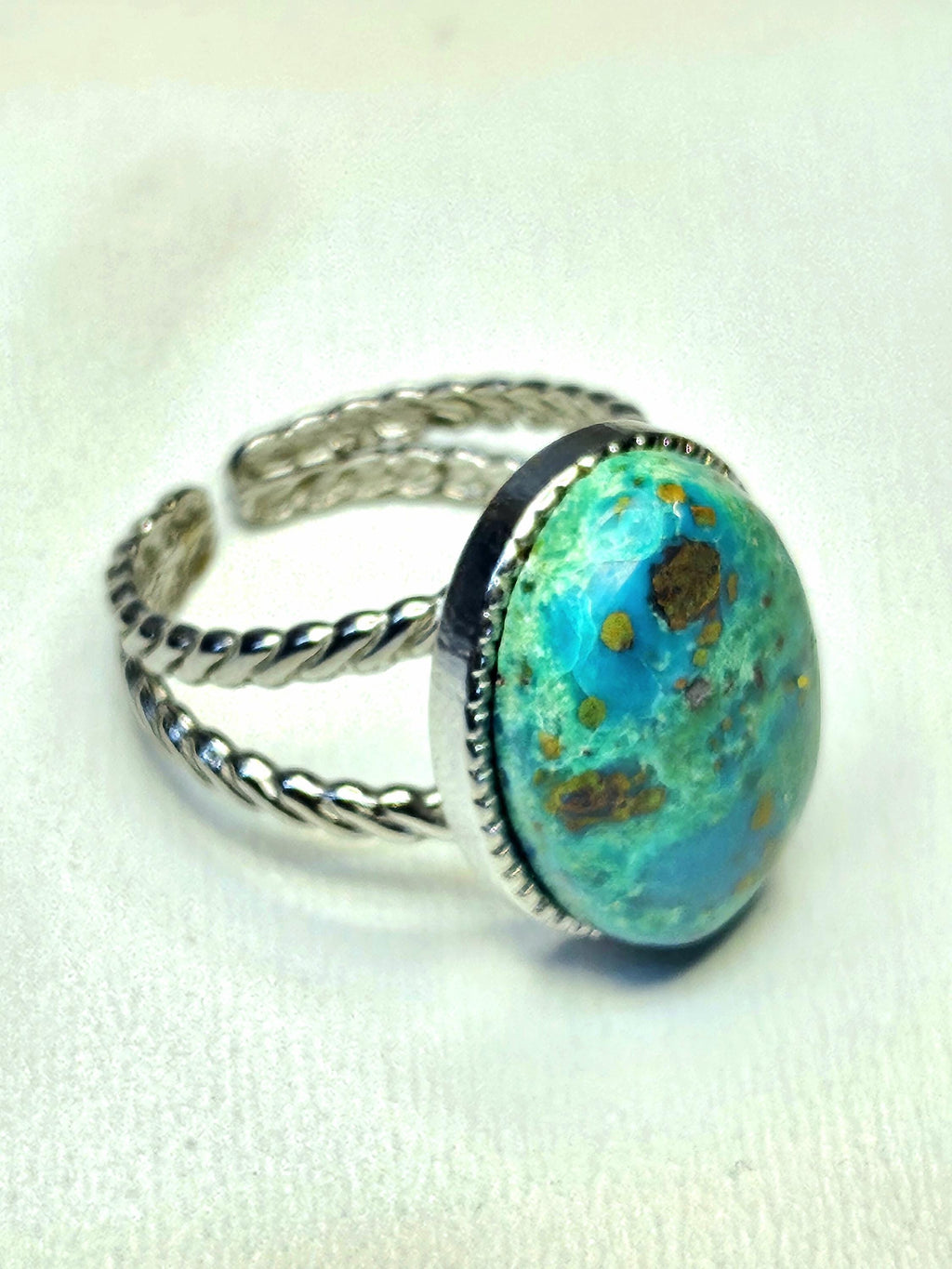 Chrysocolla Adjustable Ring - Handmade Rustic Boho Jewelry Gift for Her - Unique Statement Piece with Free Shipping