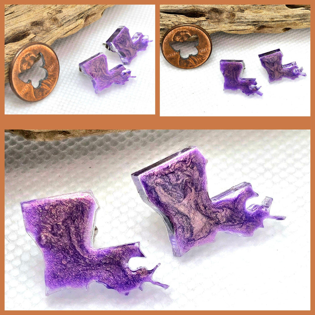 Resin Louisiana State Post Earrings  Rustic Boho Handmade Jewelry Gift for Her  FREE Shipping Stylish Everyday Wear