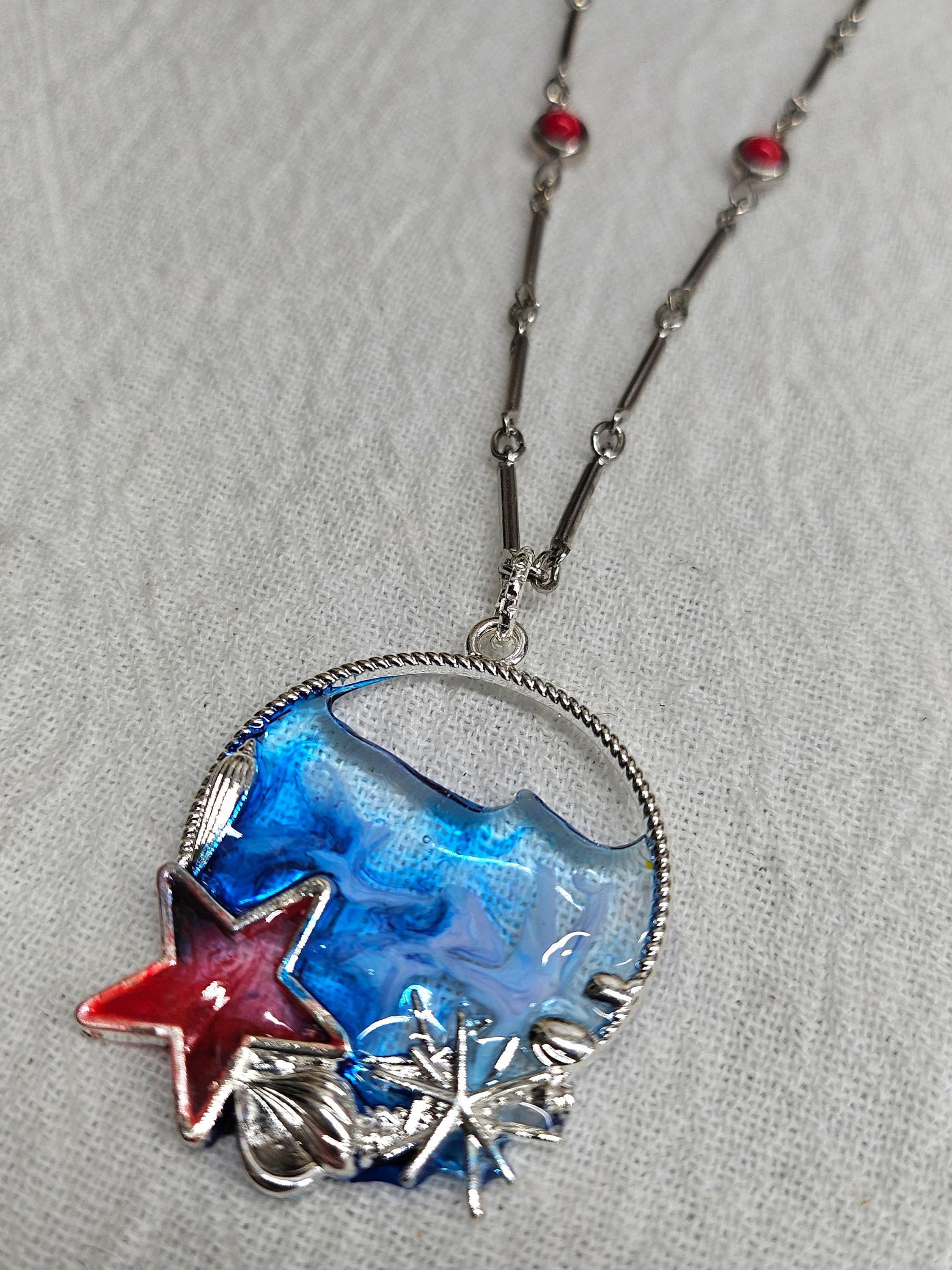Handmade Red White Blue Resin Pendant Rustic Boho Jewelry Gift for Her  Free Shipping Unique Statement Piece Perfect for Any Occasion