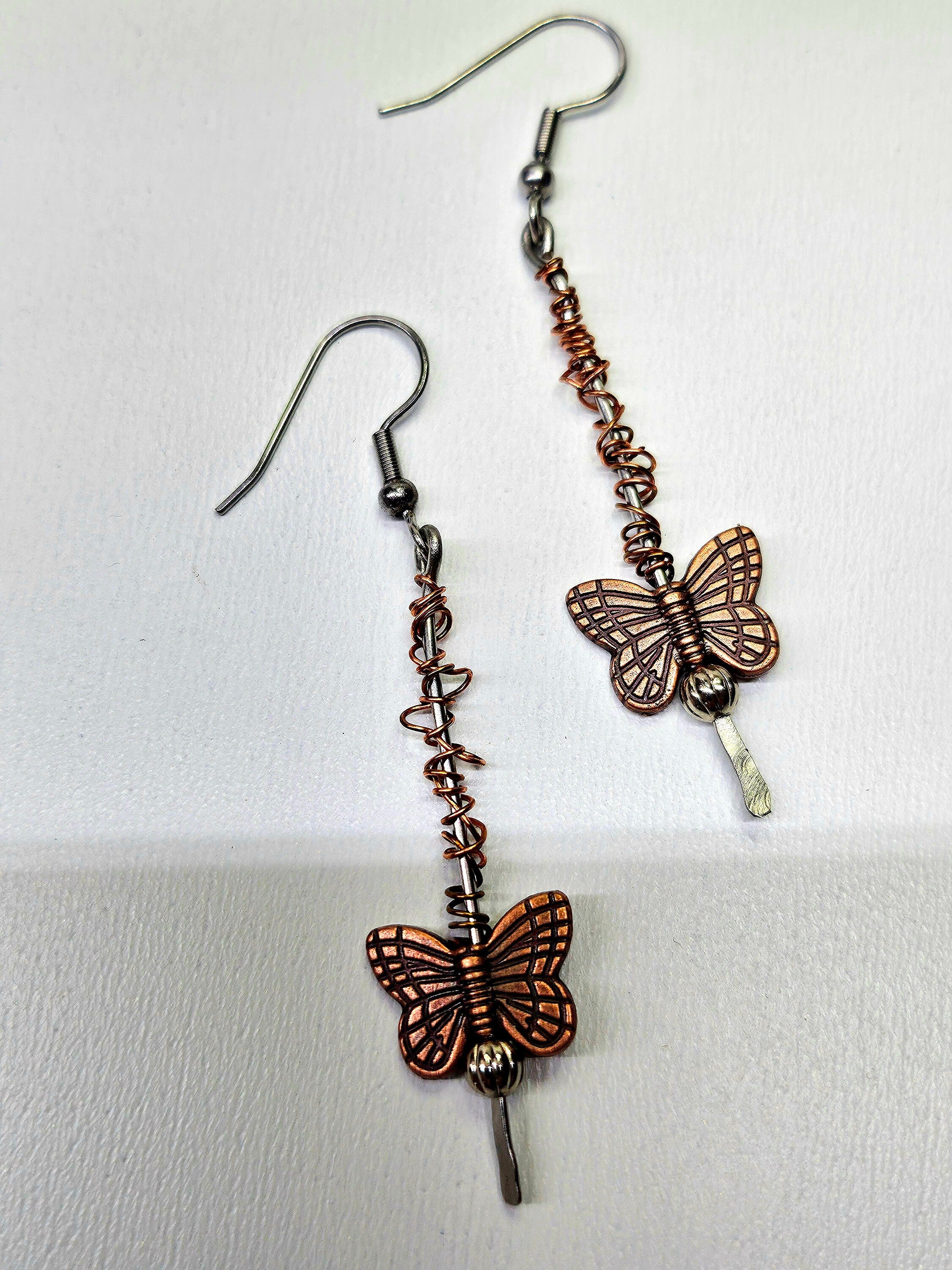 Copper Butterfly Dangle Earrings with Stainless Steel Hooks for Whimsical Fashion Lovers