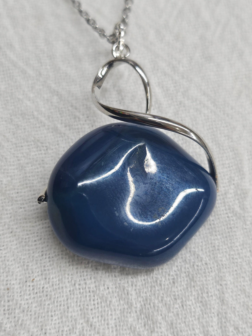 Handcrafted Blue Agate  Stainless Steel Pendant Necklace - Unique Rustic Boho Jewelry Gift for Her with FREE Shipping - One-of-a-Kind Design