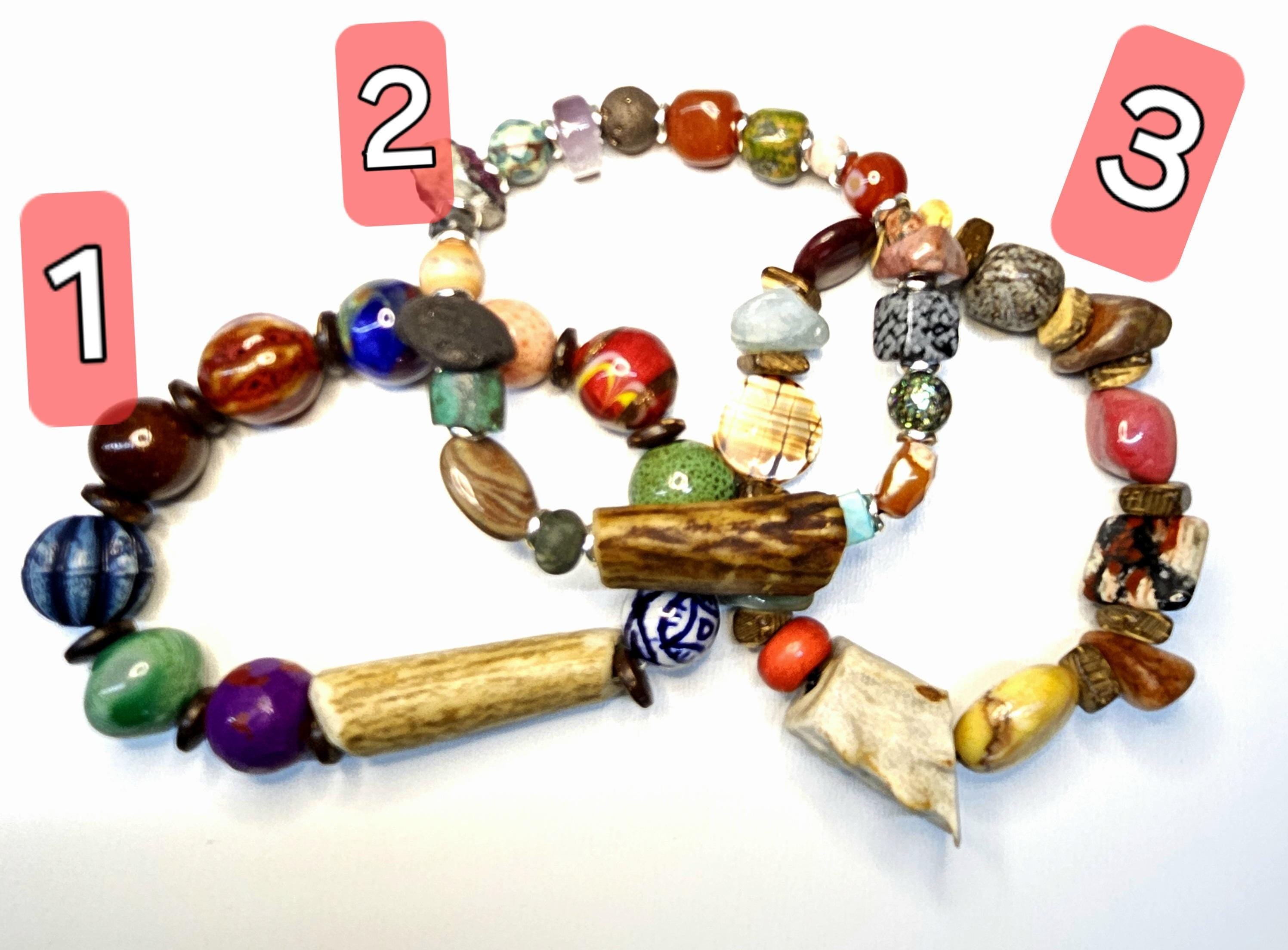 Multi-Gem Stone  Ceramic Deer Antler Bracelet Rustic Boho Handmade Jewelry Gift for Her Unique Nature-Inspired Accessory with Free Shipping