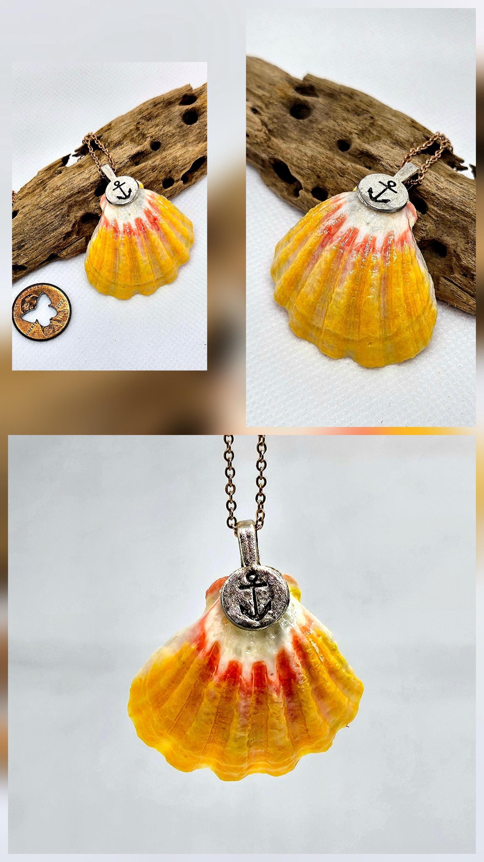 Rare Hawaiian Sunrise Shell Pendant with Dazzling Rose Gold Chain for Unique Rustic Boho Style