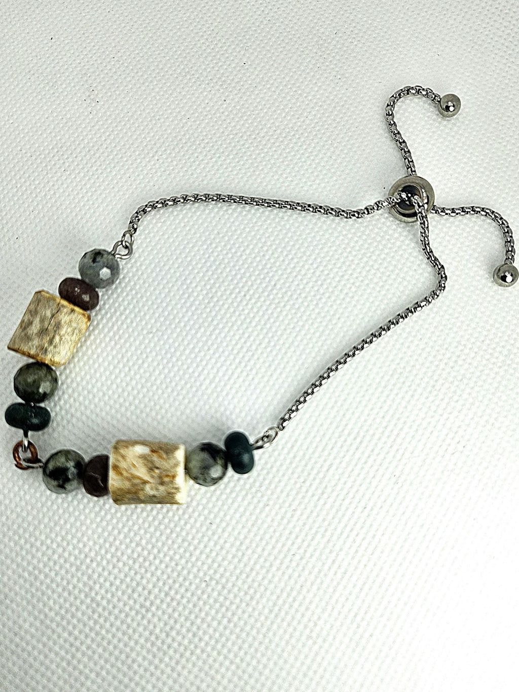 Deer Antler Bead  Kiwi Jasper Slide Bracelet - Rustic Boho Handmade Jewelry Gift for Her - Unique Statement Piece with Free Shipping