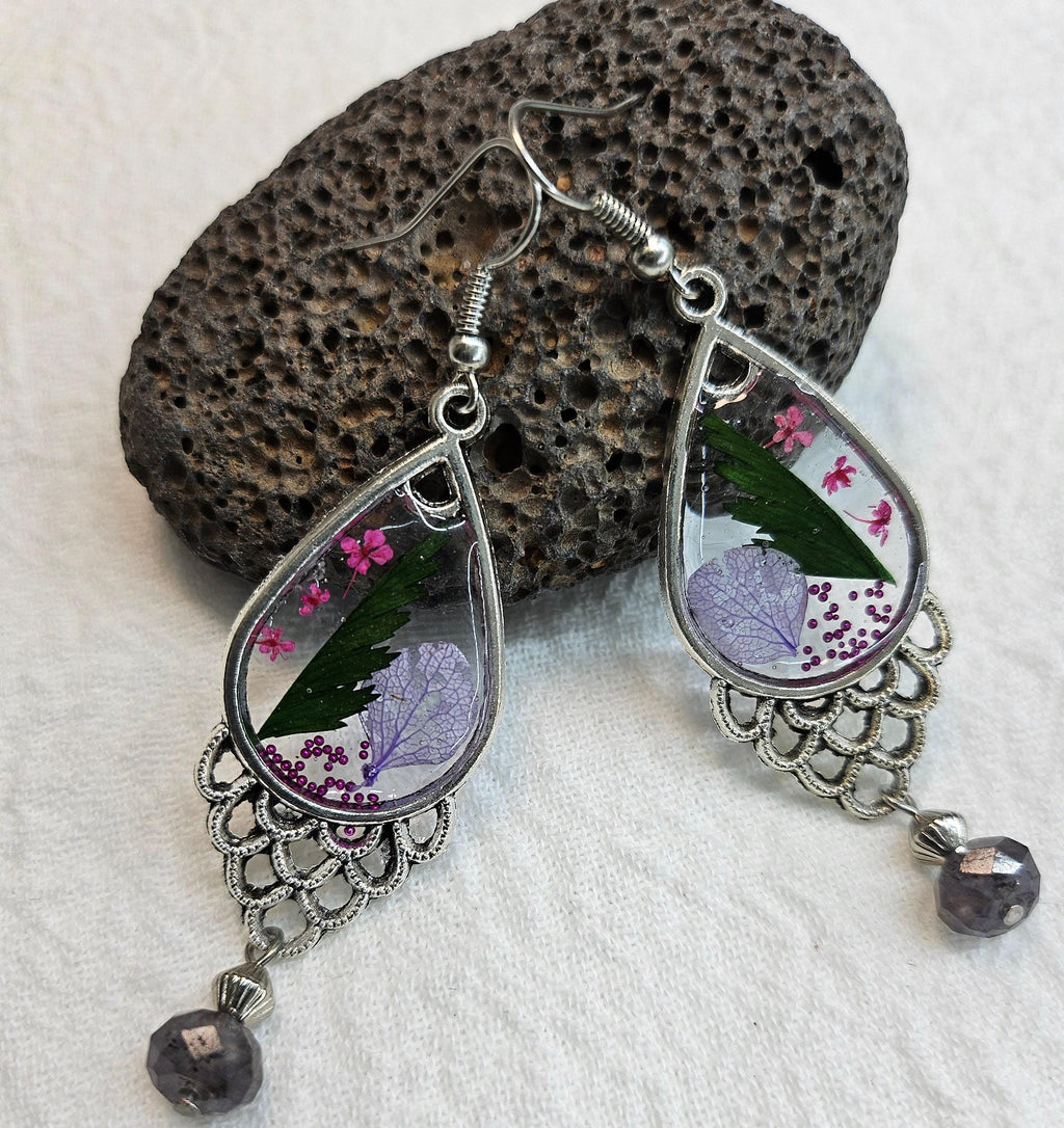 Dried Flower Chandelier Earrings  Handmade Rustic Boho Jewelry Gift for Her  FREE SHIPPING  Unique Statement Earrings 265