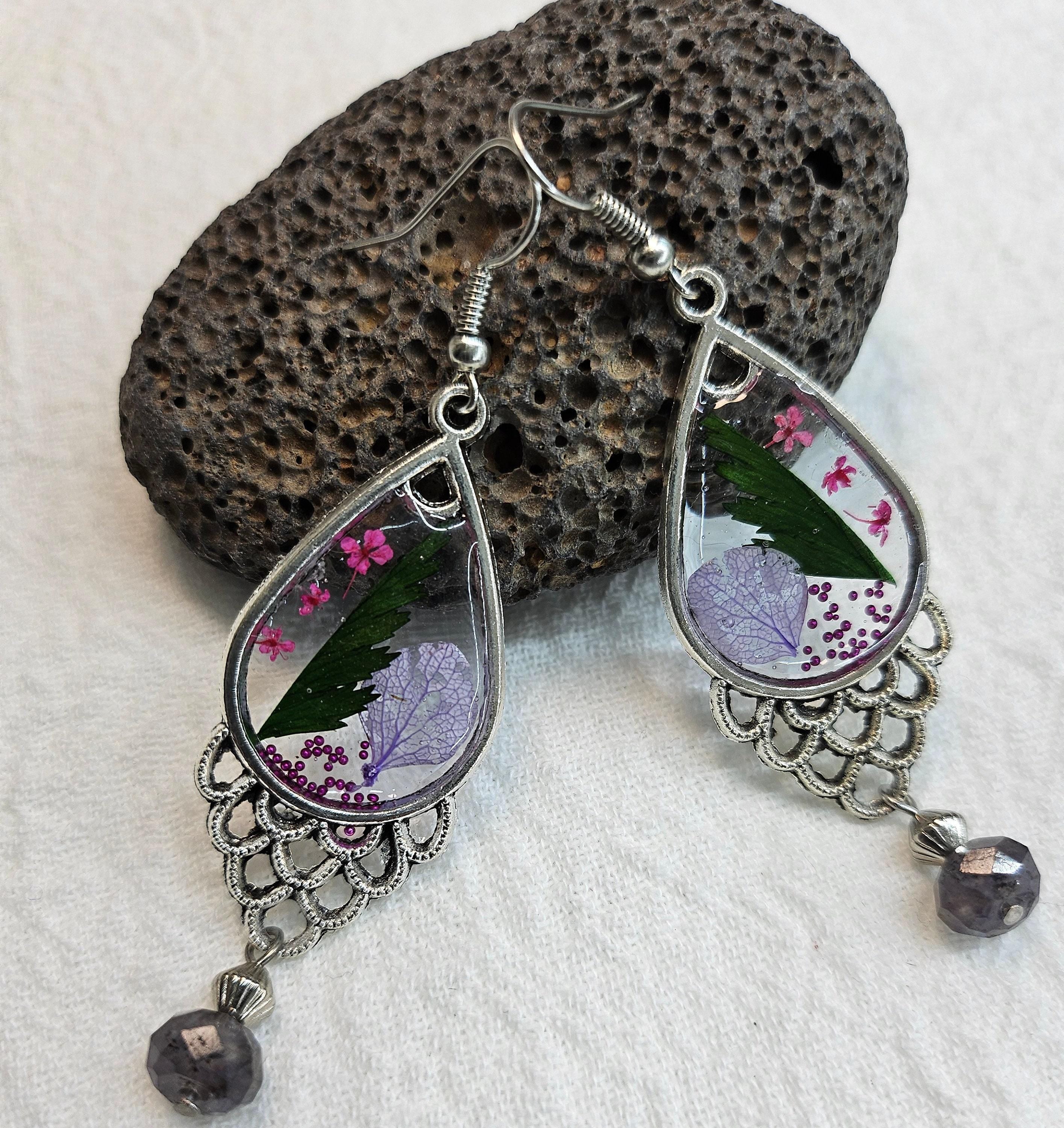 Dried Flower Chandelier Earrings  Handmade Rustic Boho Jewelry Gift for Her  FREE SHIPPING  Unique Statement Earrings 265