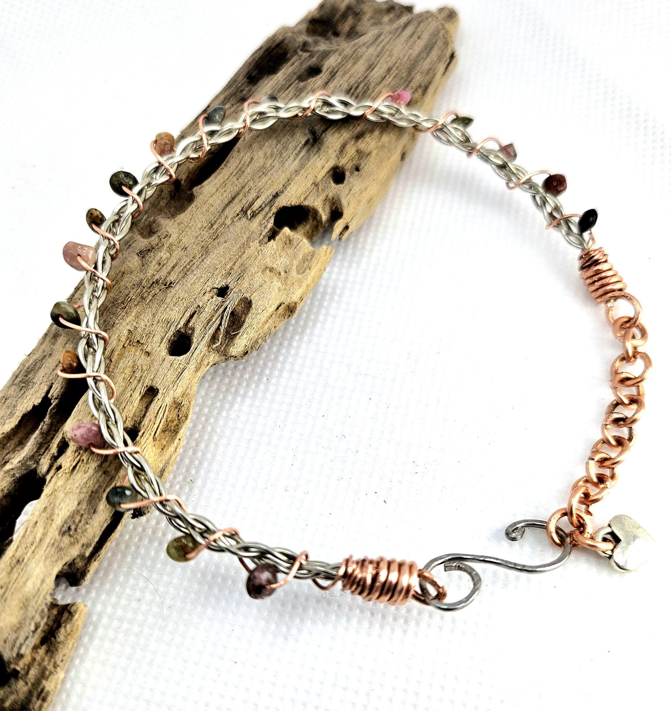 Handmade Tourmaline  Copper Stone Bangle Bracelet - Unique Rustic Boho Jewelry Gift for Her - FREE SHIPPING Rainbow Accessory