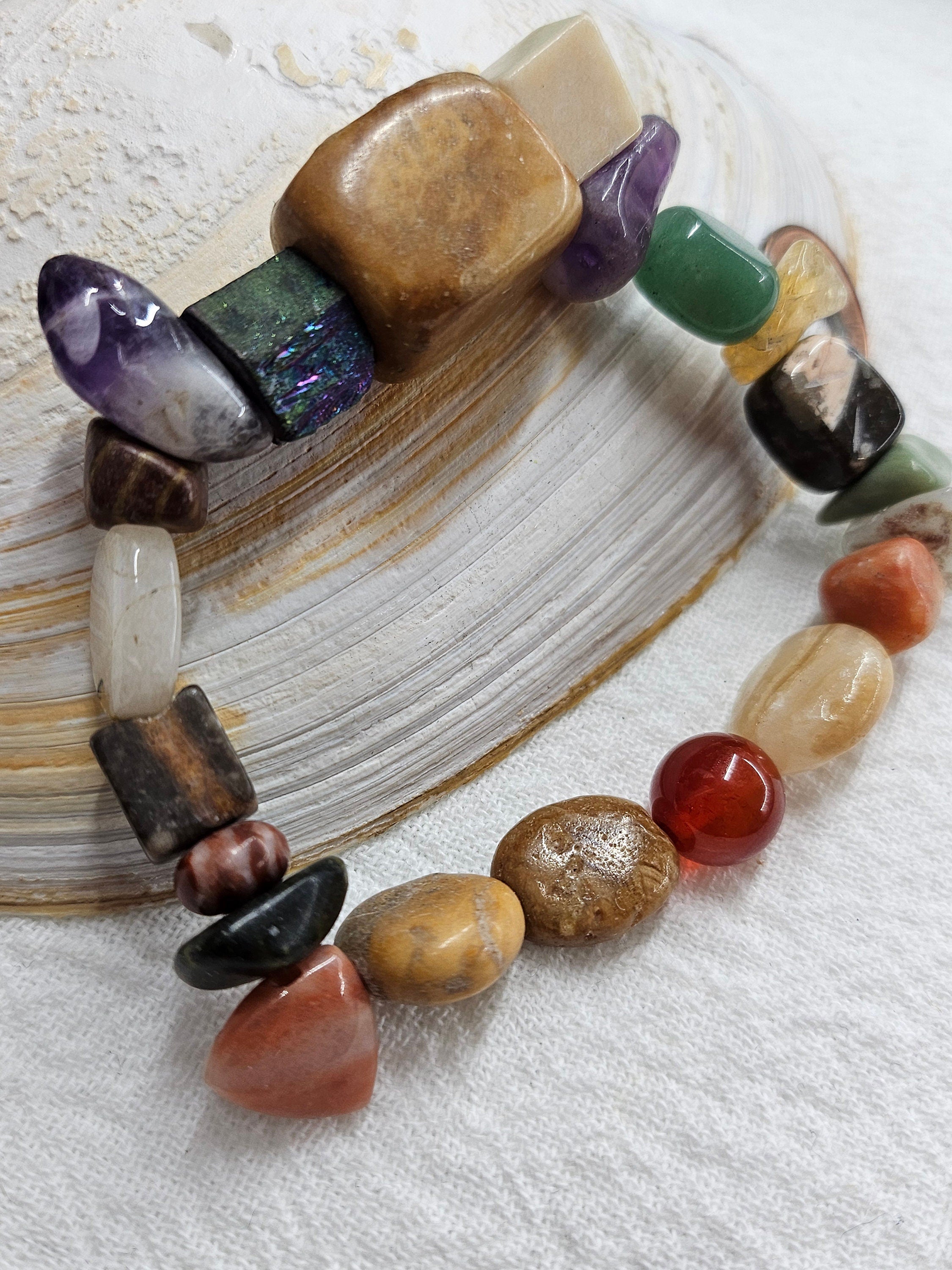 Natural Mixed Stone Stretch Bracelet with Earthy Elegance for Any Outfit  Unique Arm Candy Conversation Starter Fits Most Wrist Sizes