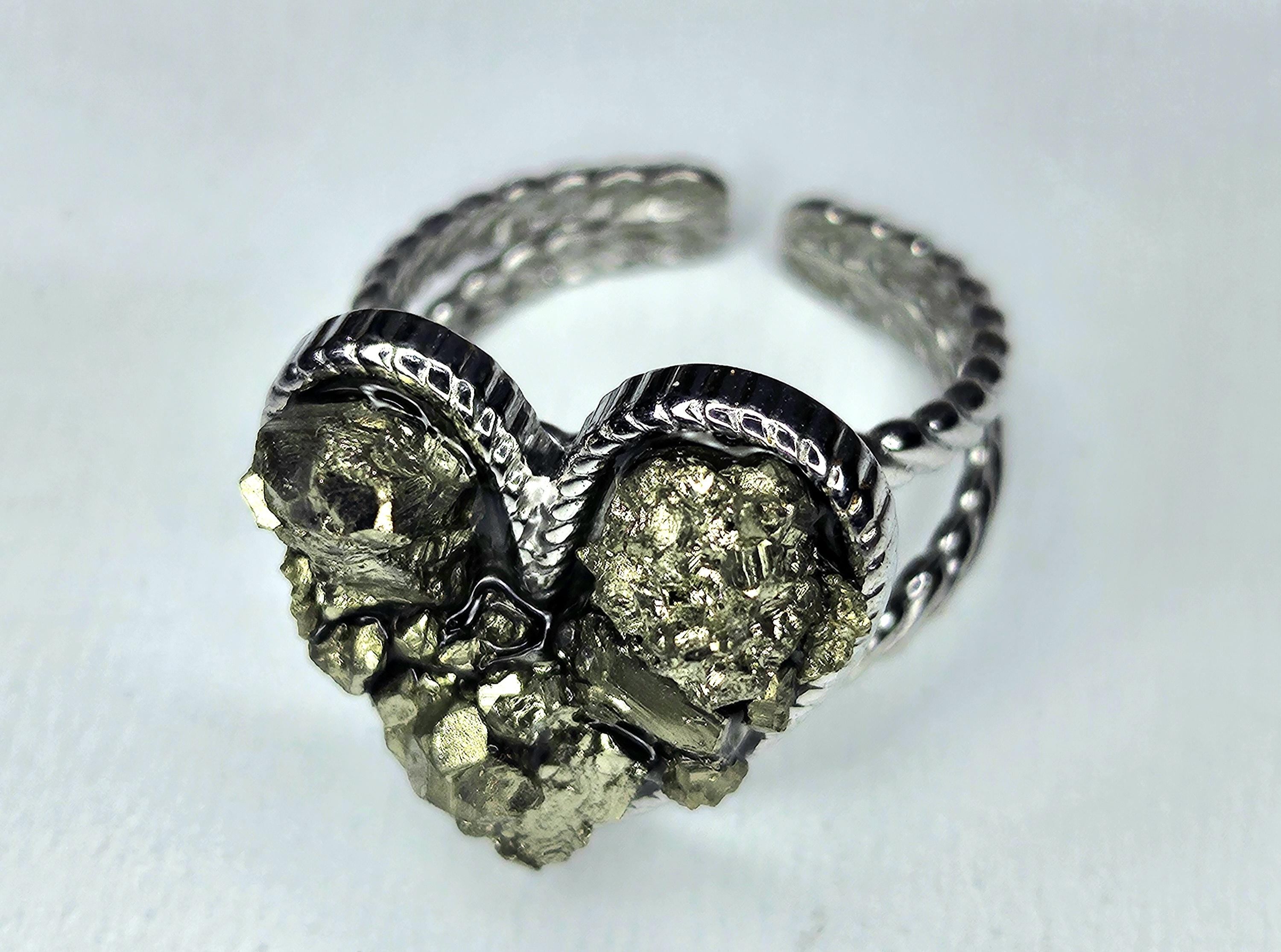Adjustable Pyrite Nugget Ring with Stainless Steel Band - Dazzling Gold-Like Sparkle for Unique Style
