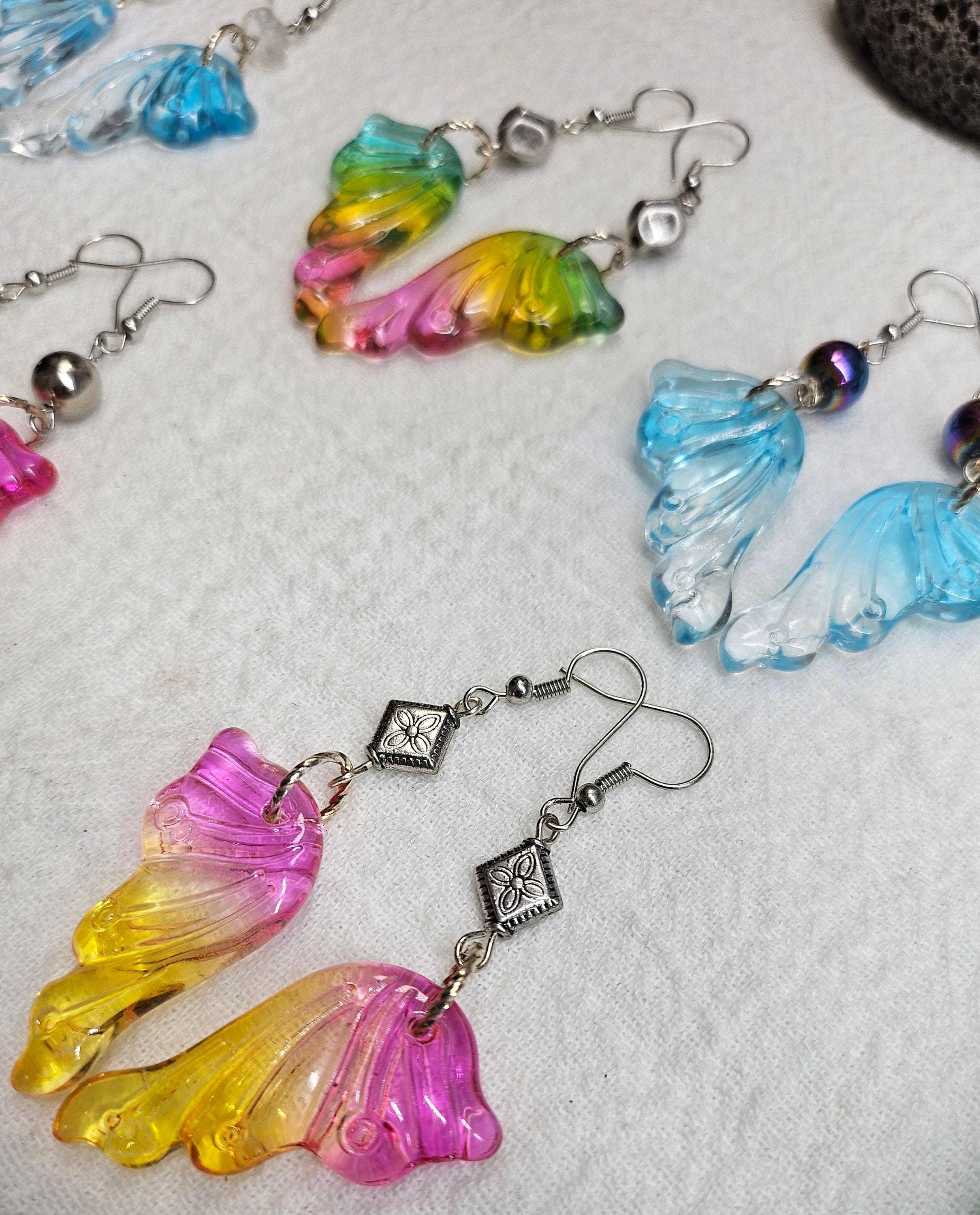 Handmade Resin Angel Wing Earrings for Boho Style Everyday Wear  Unique Rustic Jewelry with FREE Shipping