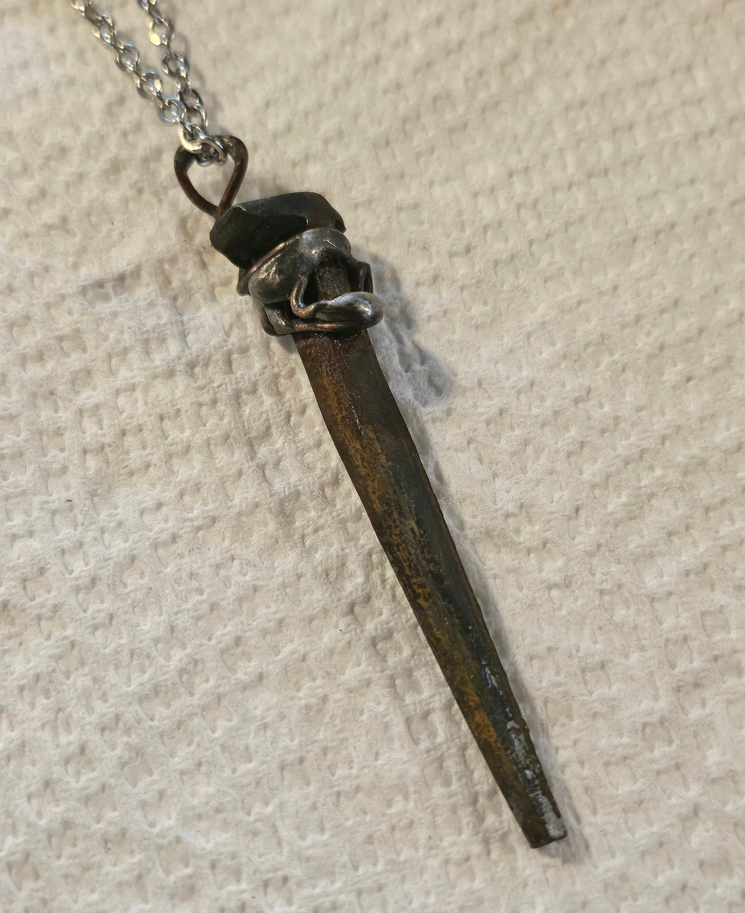 Rustic Horse Shoe Nail Pendant Necklace for Good Luck and Prosperity Wire-Wrapped with Durable Stainless Steel Chain Stylish Superstitious