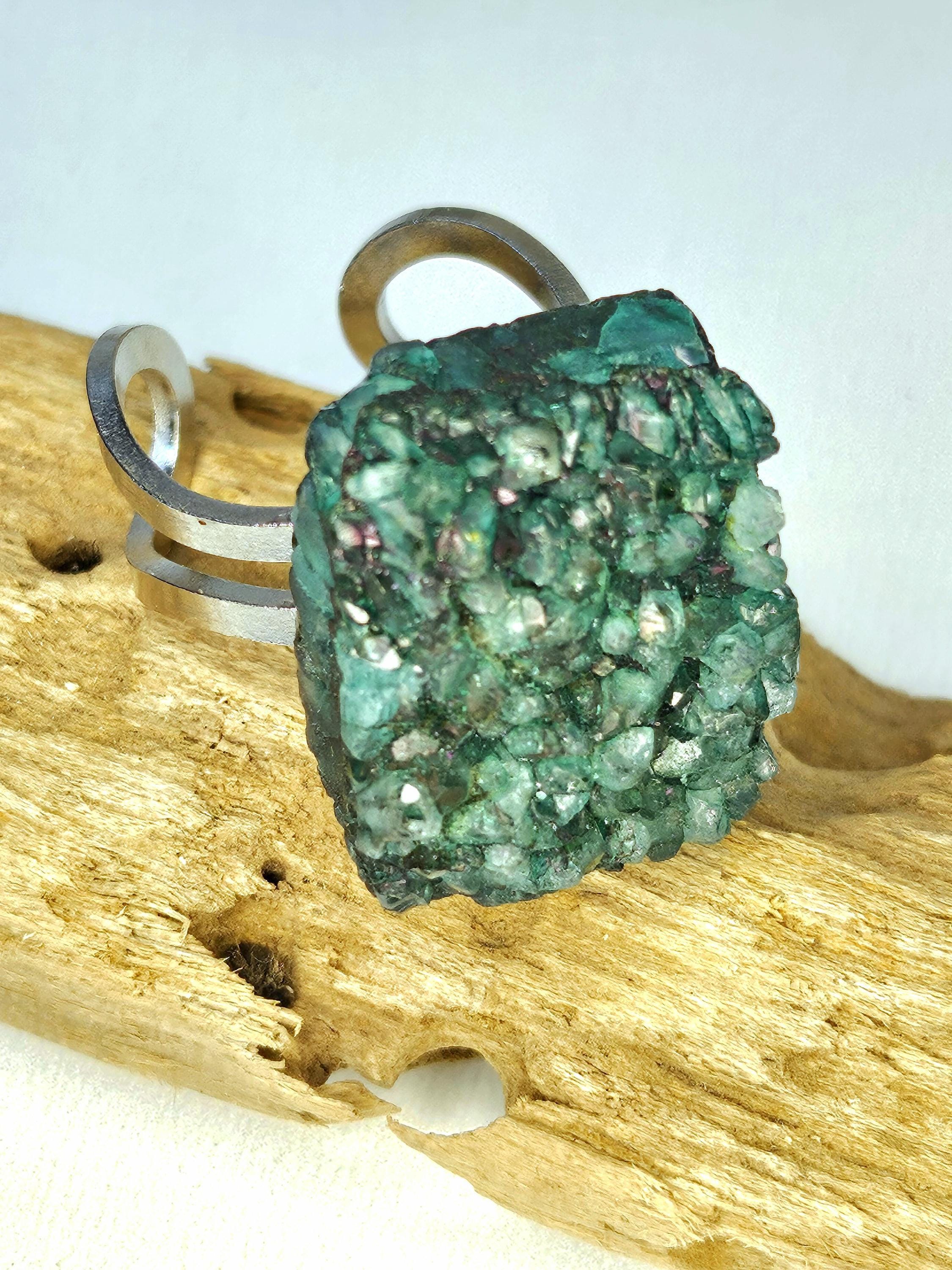 Handmade Green Rough Agate Ring  Rustic Boho Jewelry Gift for Her  Unique Semi-Precious Stone Accessory with FREE Shipping