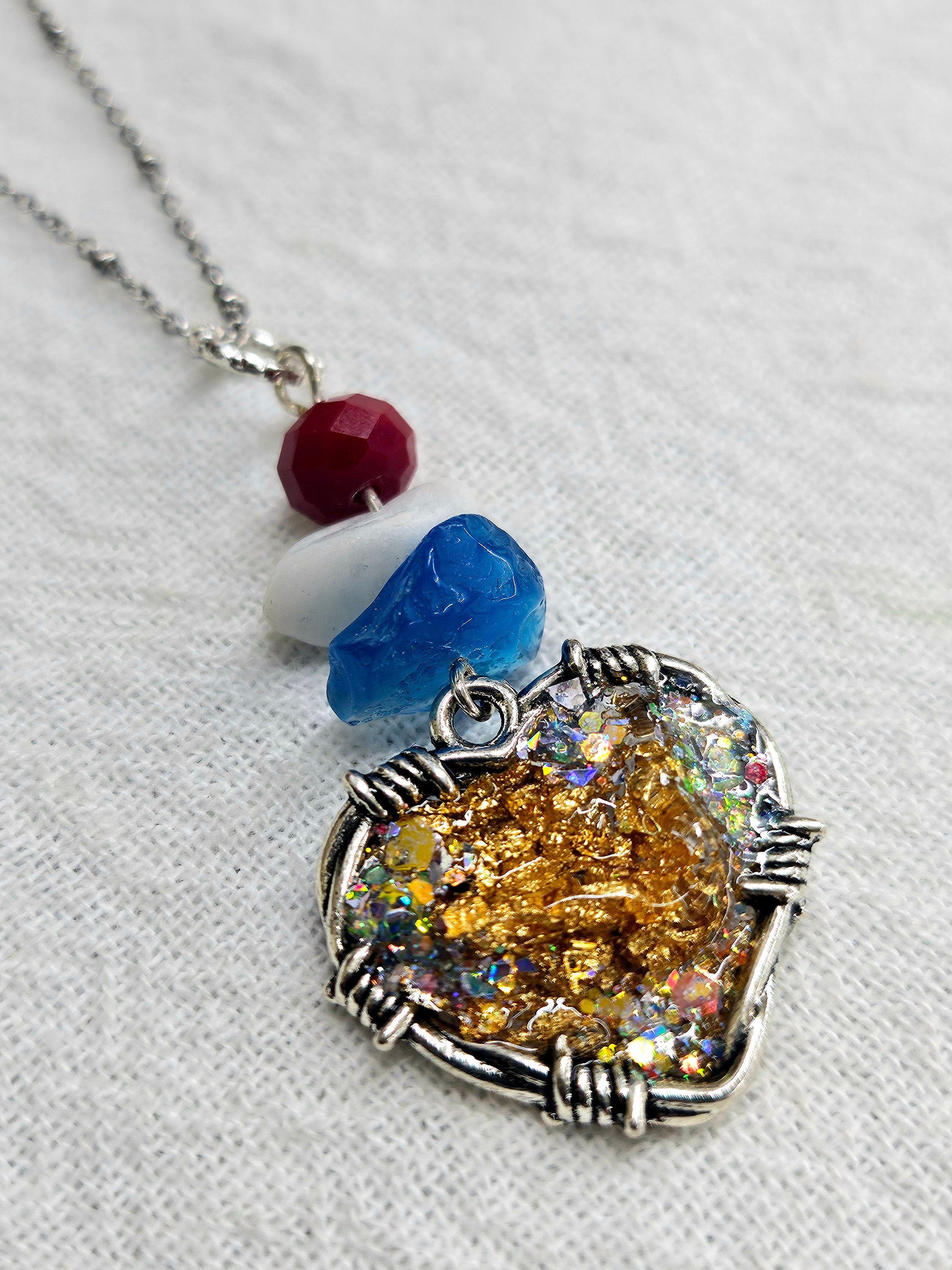 Natural Stone Heart Pendant with Gold Flakes  Unique Sparkly Jewelry for Everyday Wear Perfect Gift for Her Dazzling Accessory