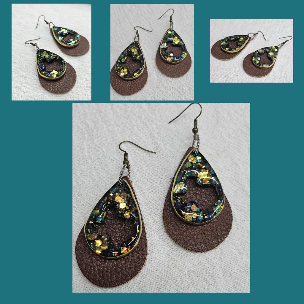Leather Teardrop Texas Earrings - Handmade Rustic Boho Jewelry Gift for Her - Stylish  Unique Accessory with Free Shipping