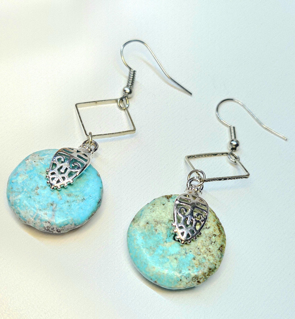 Turquoise Drop Earrings Rustic Boho Handmade Jewelry Gift for Her with FREE SHIPPING  Unique Artisan Earrings for Everyday Style 381
