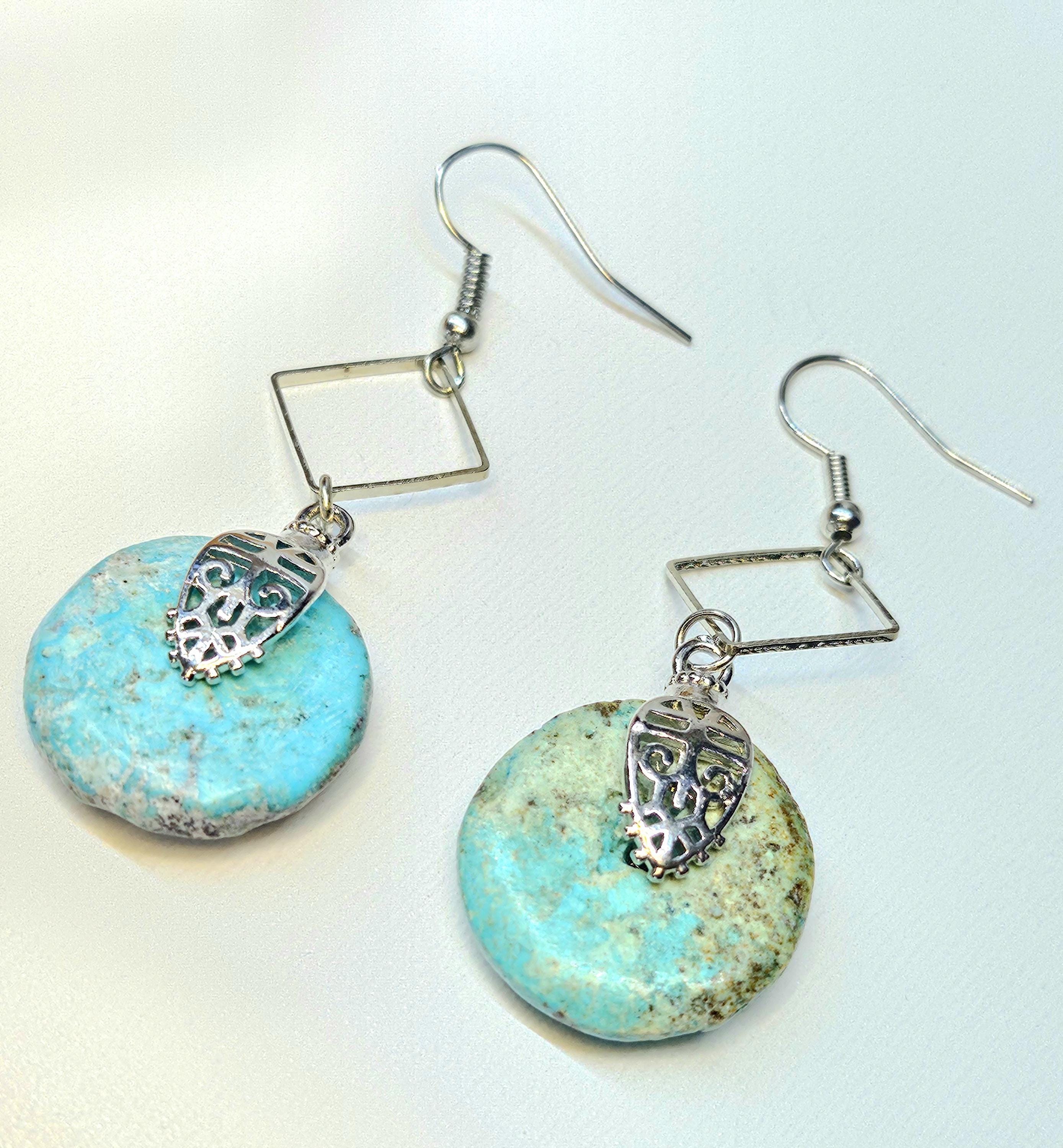Turquoise Drop Earrings Rustic Boho Handmade Jewelry Gift for Her with FREE SHIPPING  Unique Artisan Earrings for Everyday Style 381