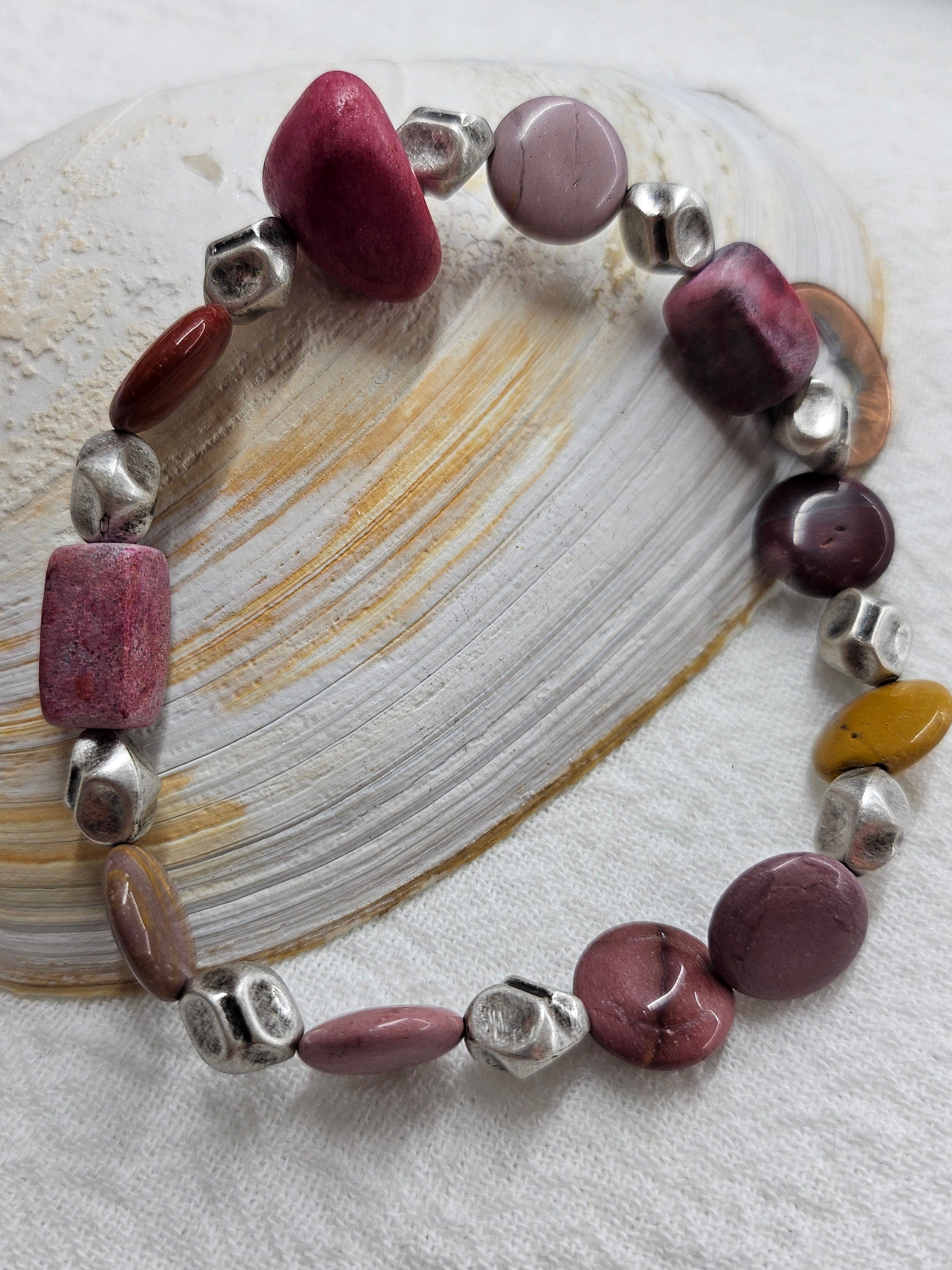 Natural Strawberry Quartz  Mookite Stone Stretch Bracelet for Positive Vibes Stylish Accessory and Good Mood Enhancer