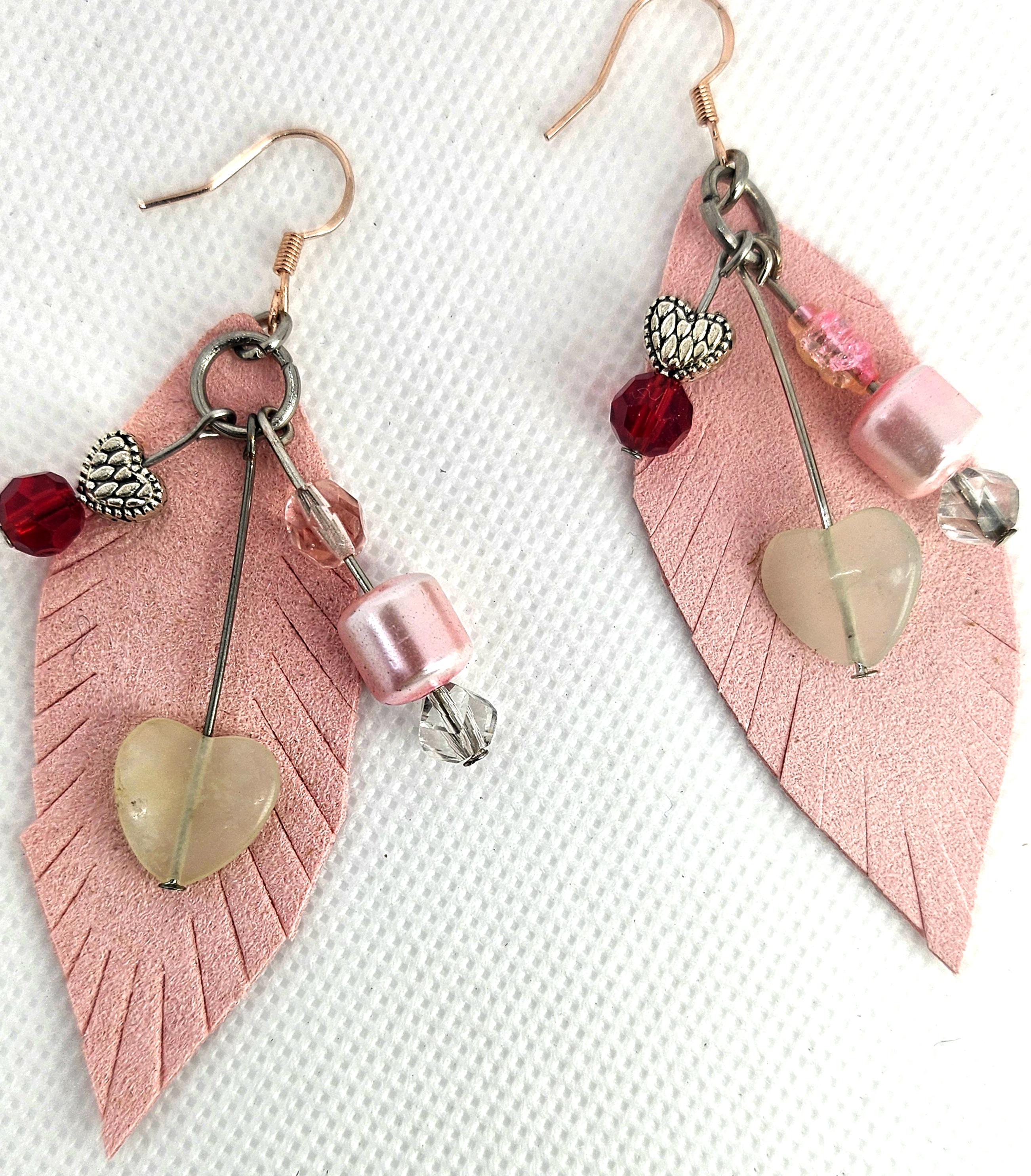 Pink Leather  Stone Dangle Earrings for Stylish Accessory Lovers - Lightweight Comfortable and Eye-Catching