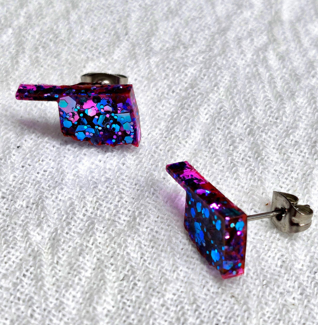 Oklahoma State Rustic Boho Handmade StudPost Earrings for Her - Unique Jewelry Gift with FREE SHIPPING - Perfect for Rustic Weddings Beach