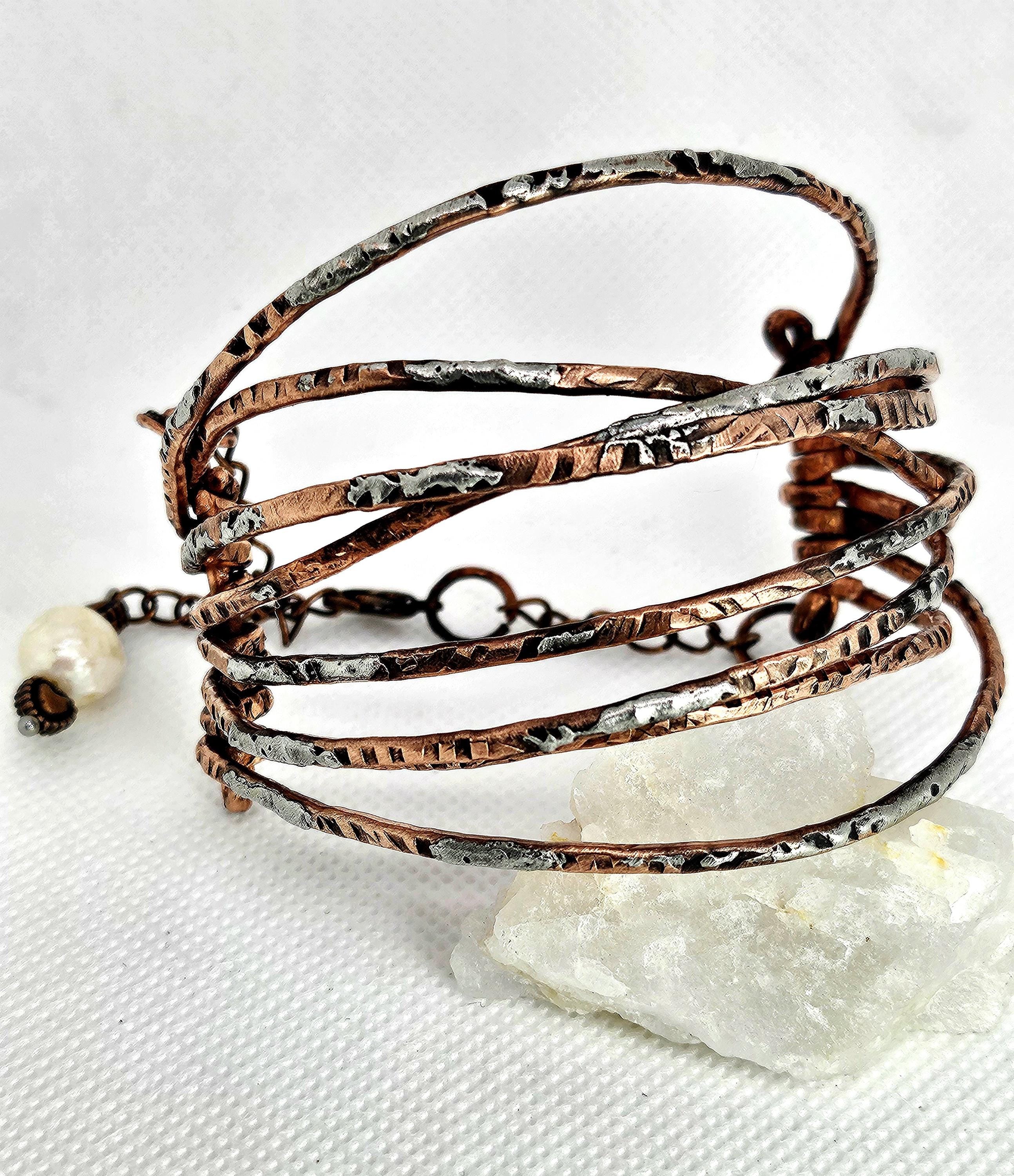 Hand Textured Copper Wire Bracelet with Silver Solder Accent  Rustic Charm Jewelry for Stylish Wrist Hugs  Unique Artisan Accessory