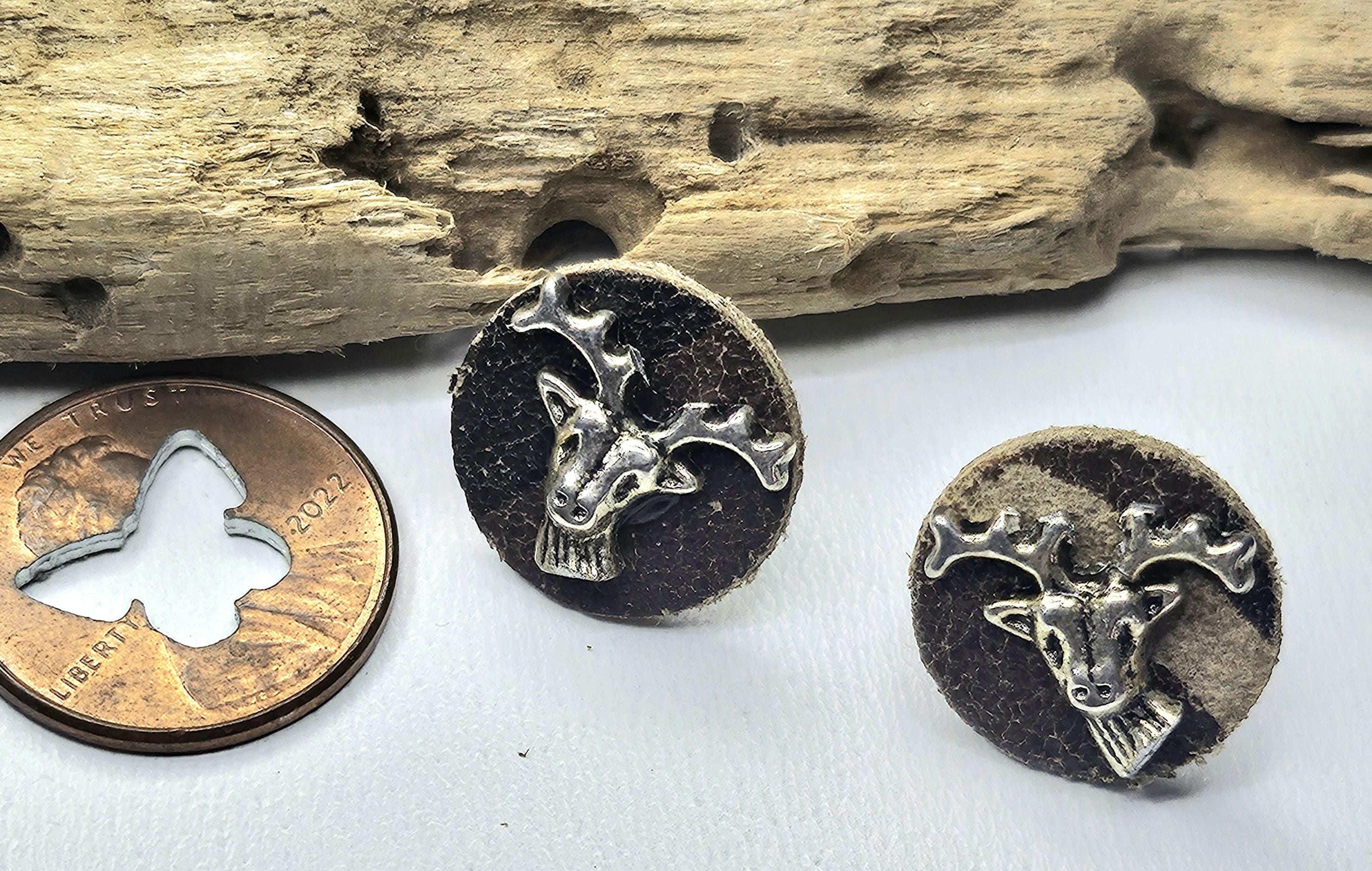 Handcut Camouflage Leather Stud Earrings with Whimsical Deer Charm for Nature Lovers Adventurers  Animal Enthusiasts