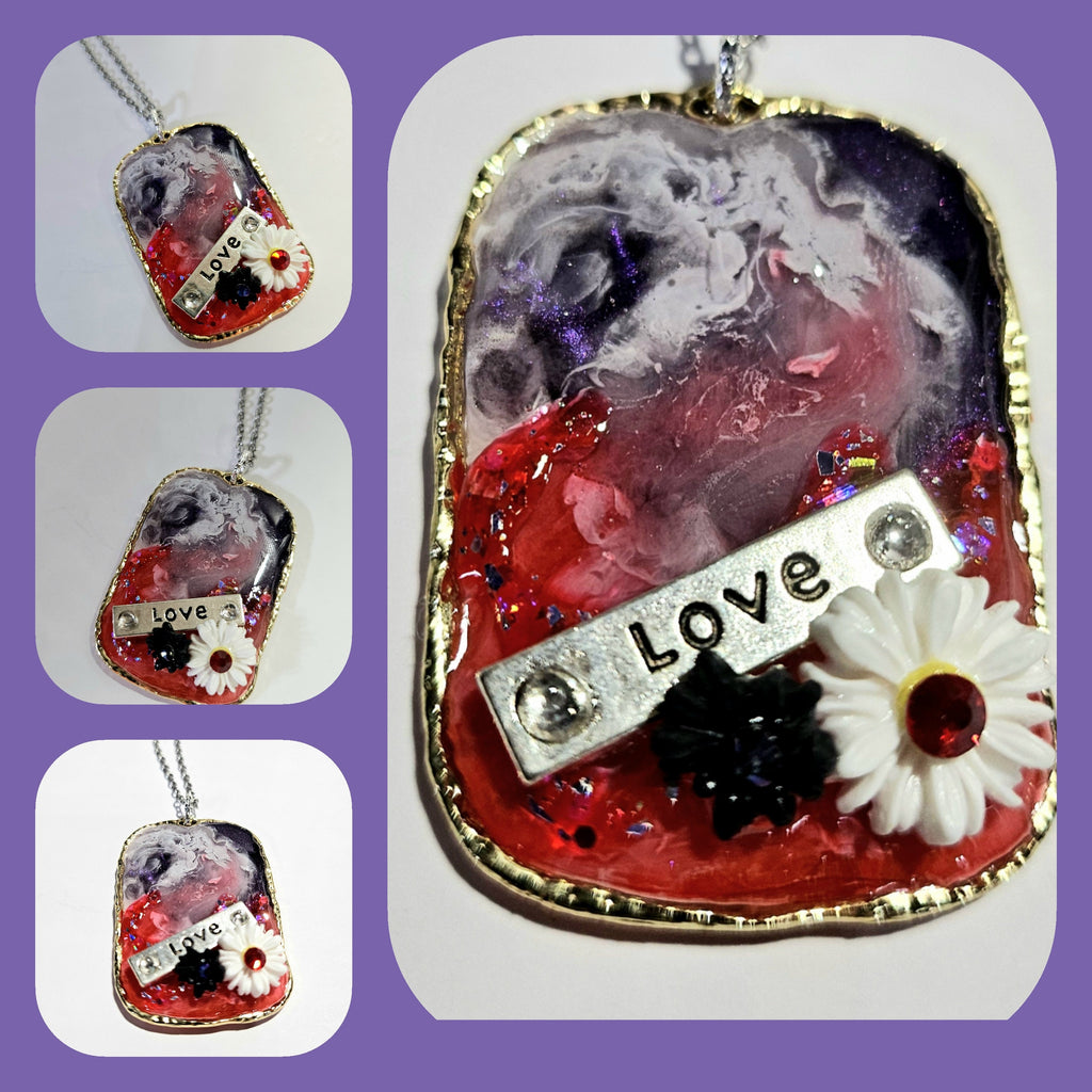 Red White  Blue Resin Pendant Necklace on Durable Stainless Steel Chain for Patriotic Style and Everyday Wear