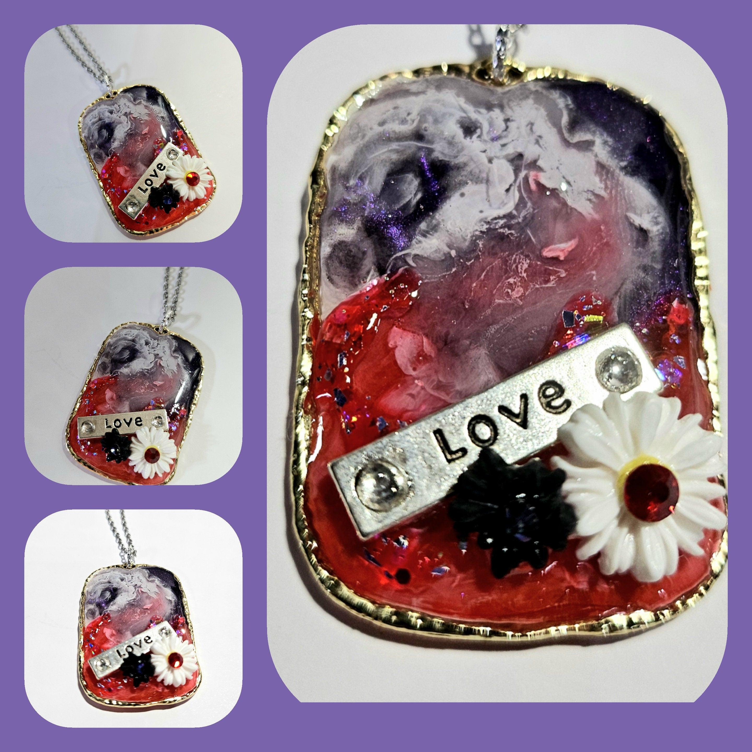 Red White  Blue Resin Pendant Necklace on Durable Stainless Steel Chain for Patriotic Style and Everyday Wear